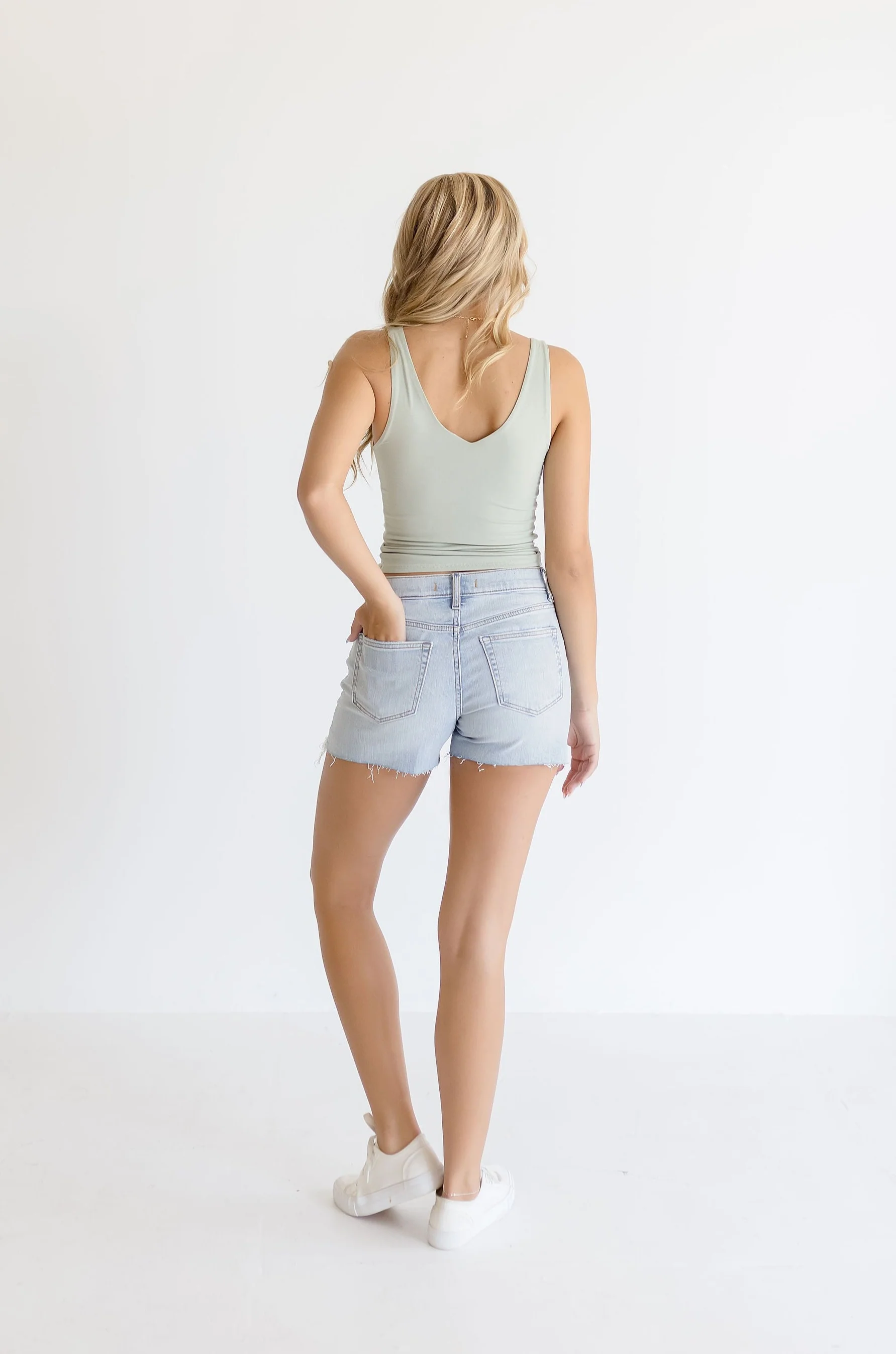 Leighton Sleeveless V Neck Crop Top Sage