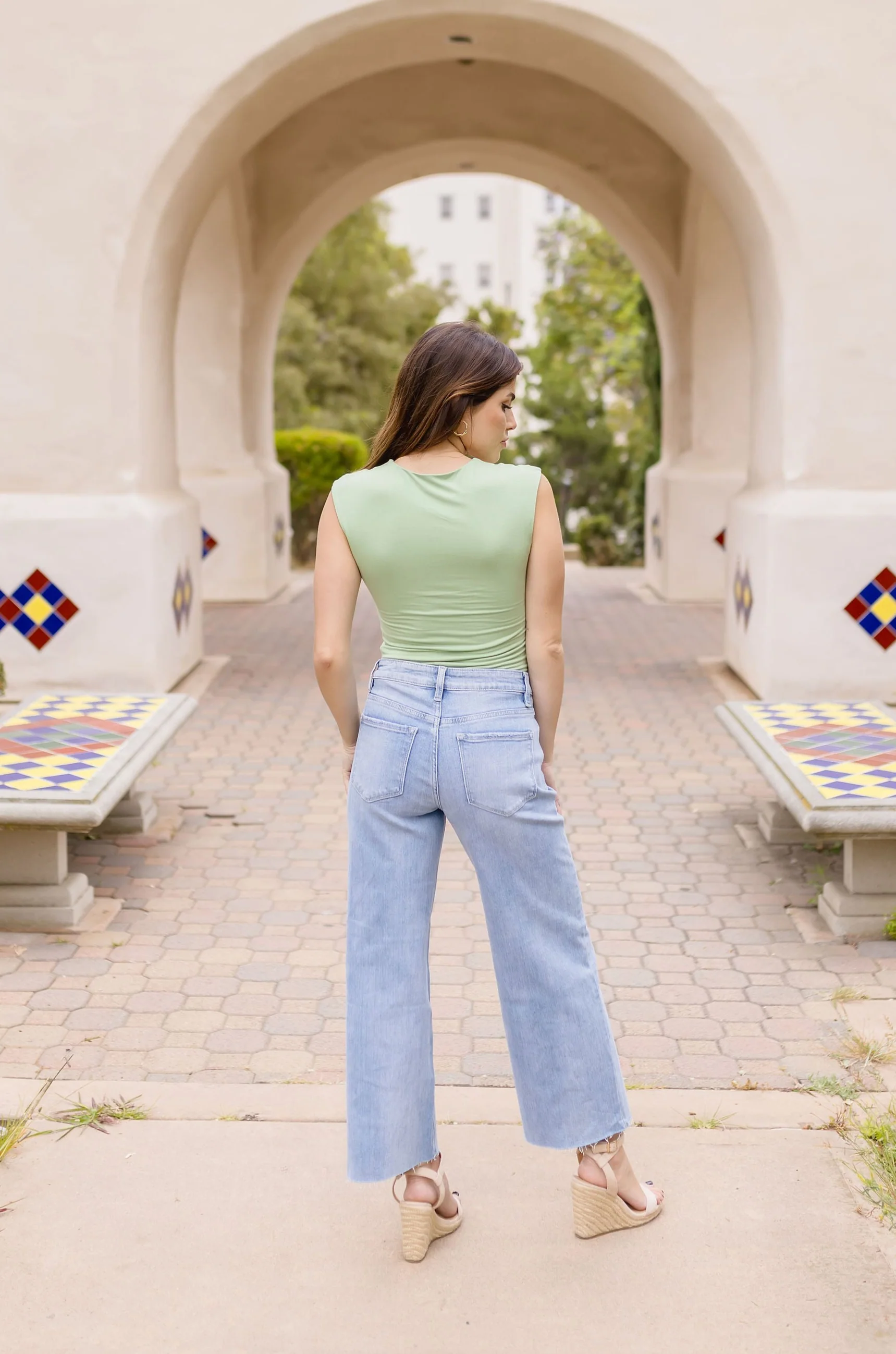 Abbi Cap Sleeve Scoop Neck Top Green