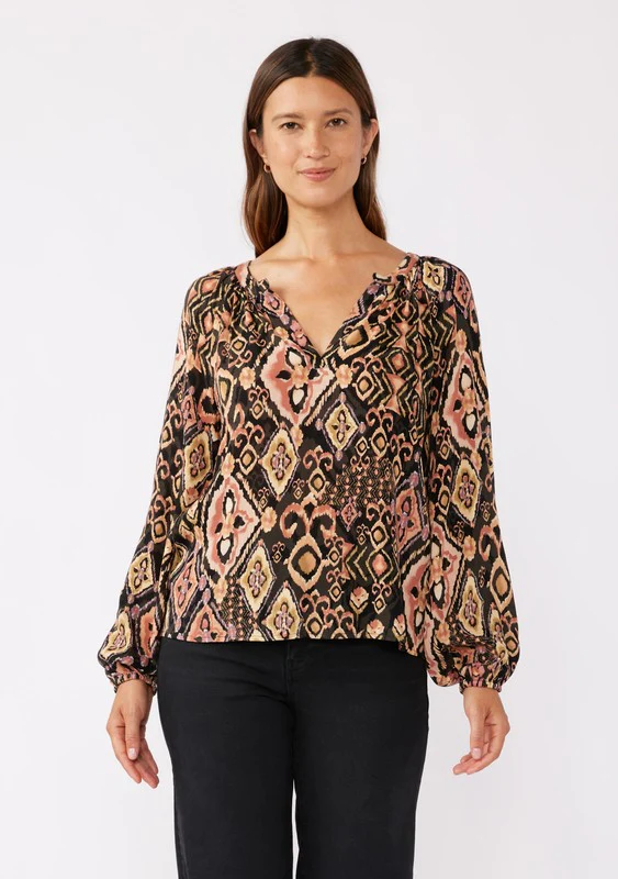 Waitlist 9/25 ♥ Autumn Long Sleeve Abstract Print Top Black