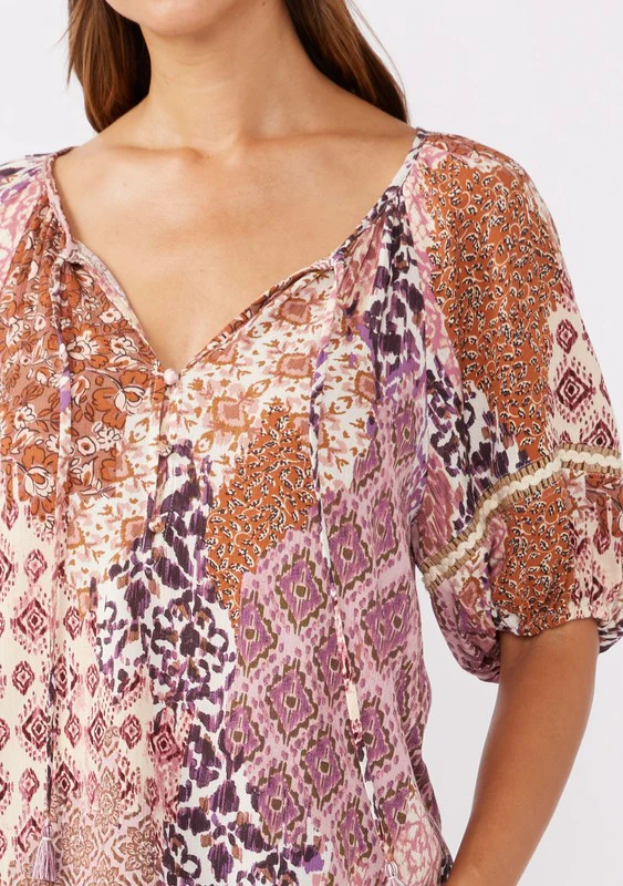 Waitlist 9/25 ♥ Brenda Puff Sleeve Abstract Print Top Mauve