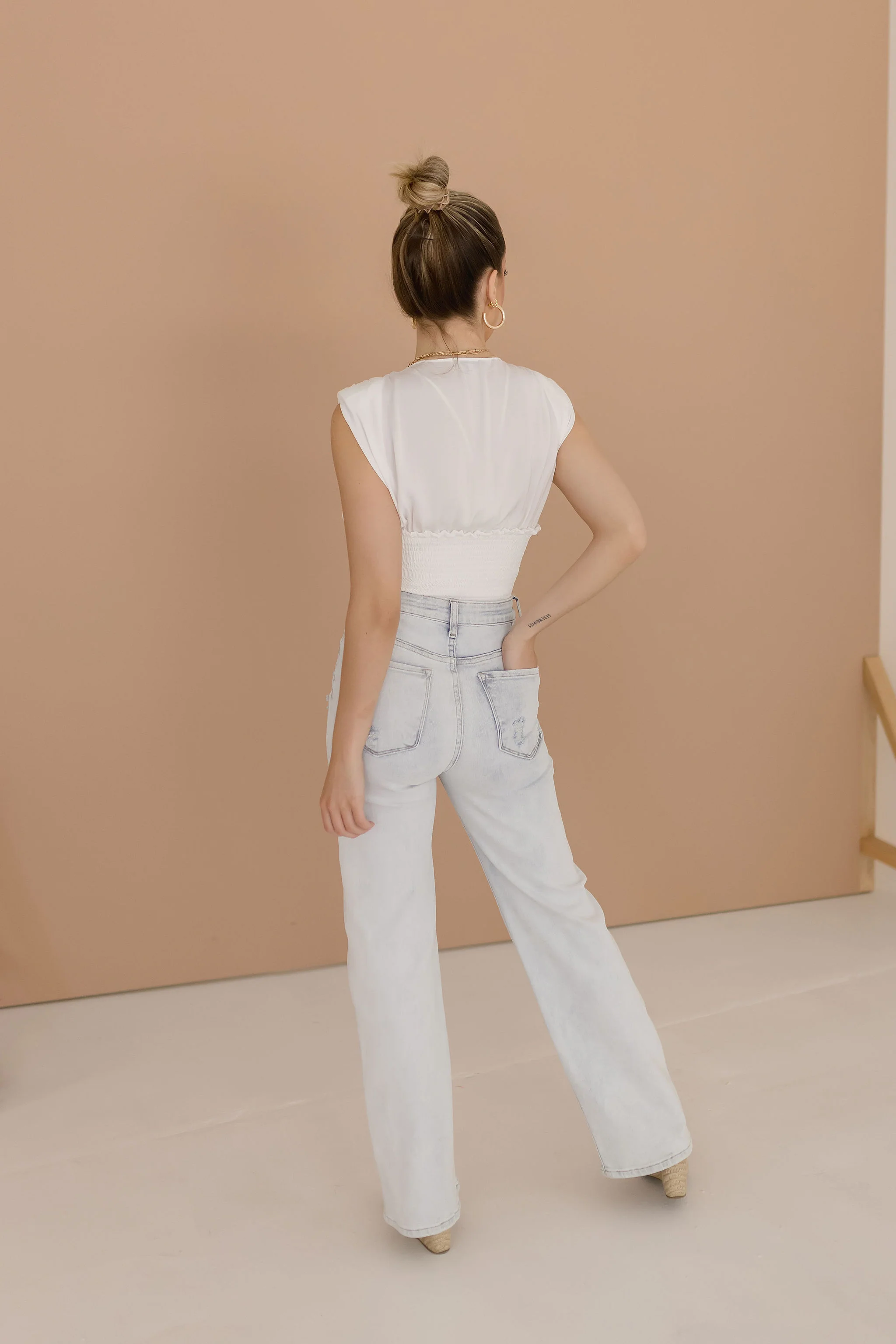 Dorothy Sleeveless Deep V Neck Top White