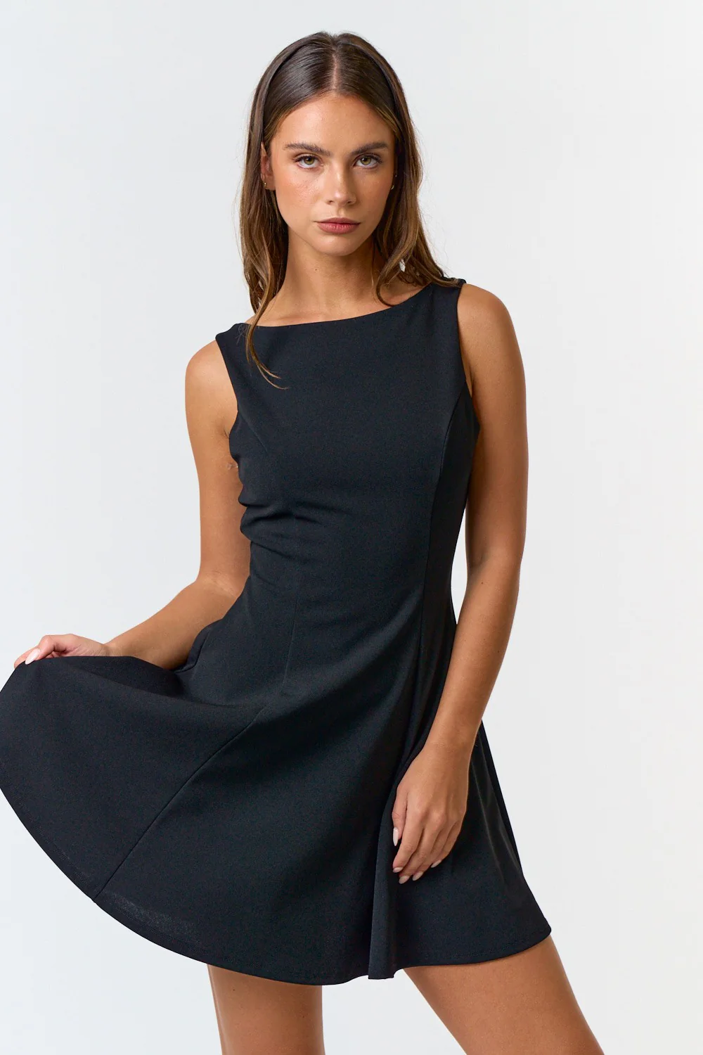 Laurel Sleeveless Boat Neck Mini Dress Black