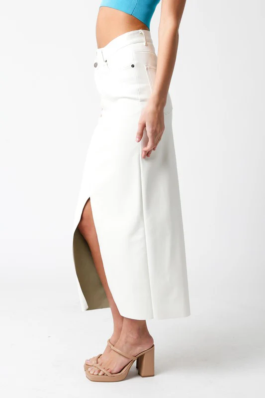 Jana Crossover Faux Leather Midi Skirt White