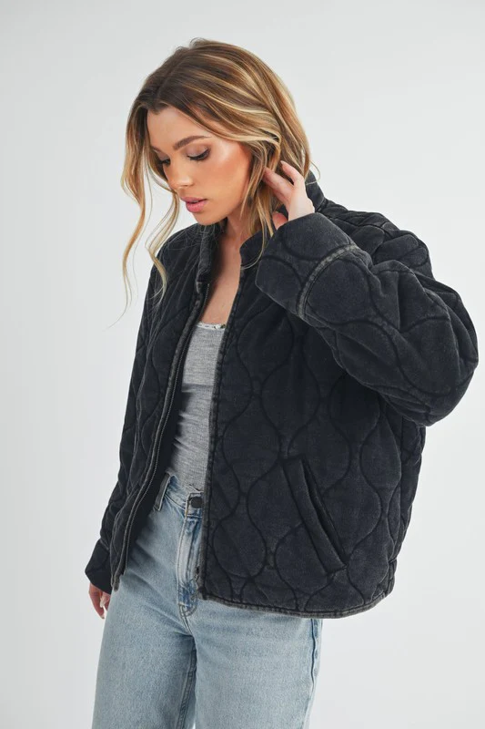 Waitlist 9/8 ♥ Gia Long Sleeve Vintage Quilted Jacket Black