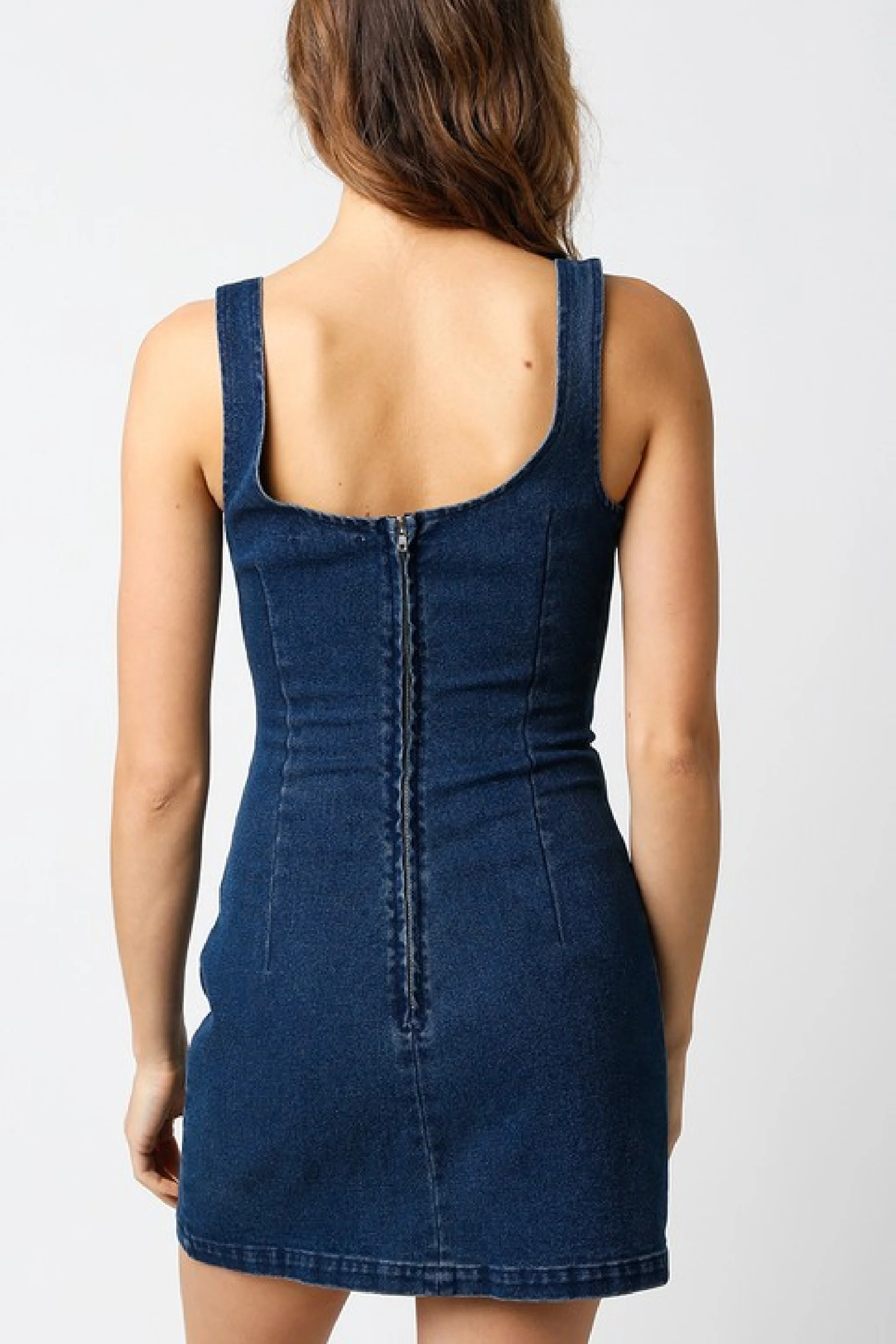 Jennifer Sleeveless Denim Mini Dress Dark Wash