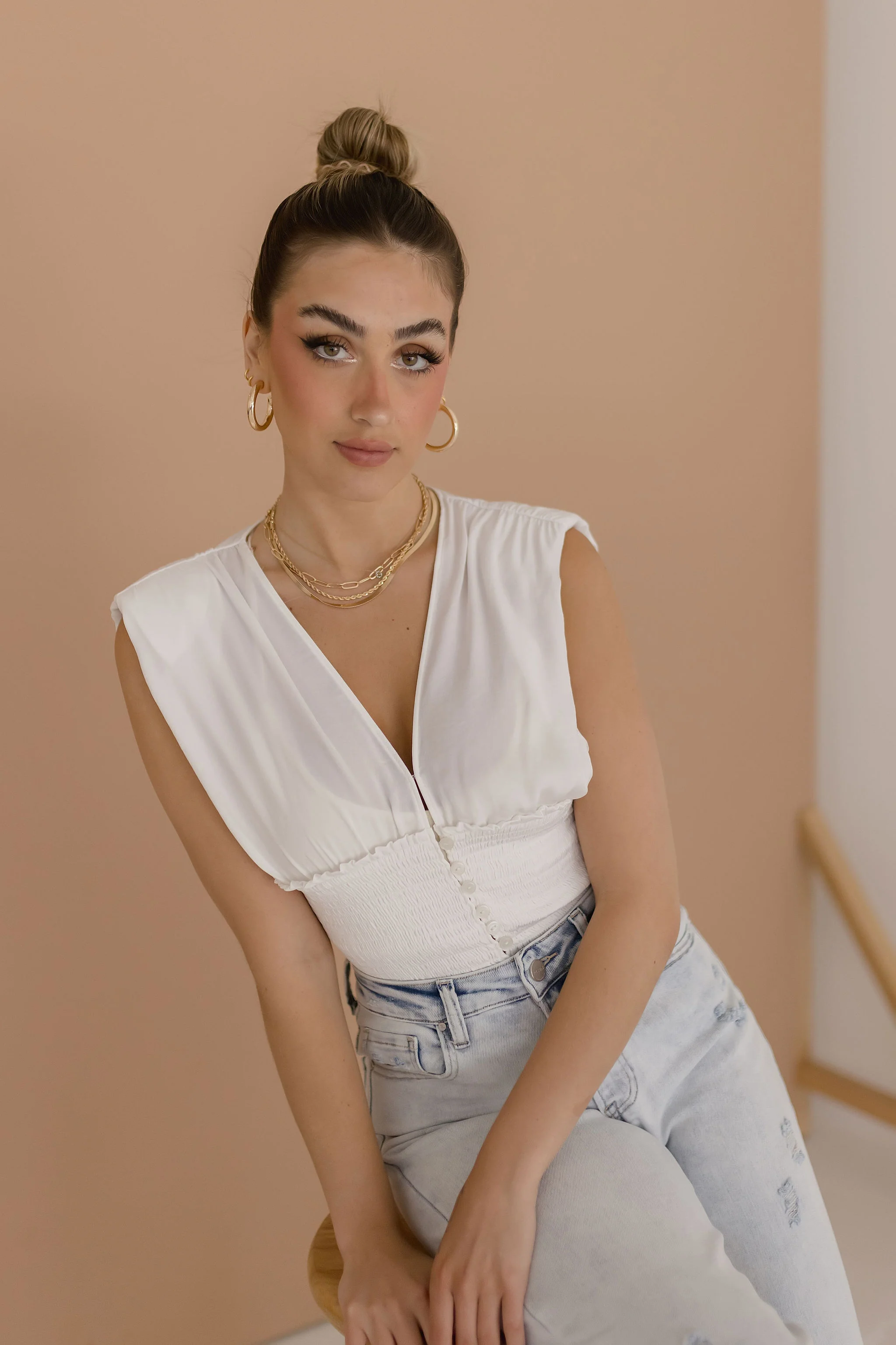 Dorothy Sleeveless Deep V Neck Top White