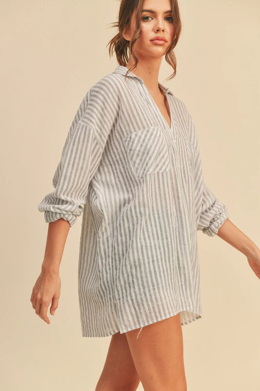 Waitlist 8/31 ♥ Chandler Long Sleeve Stripe Print Button Down Top Grey
