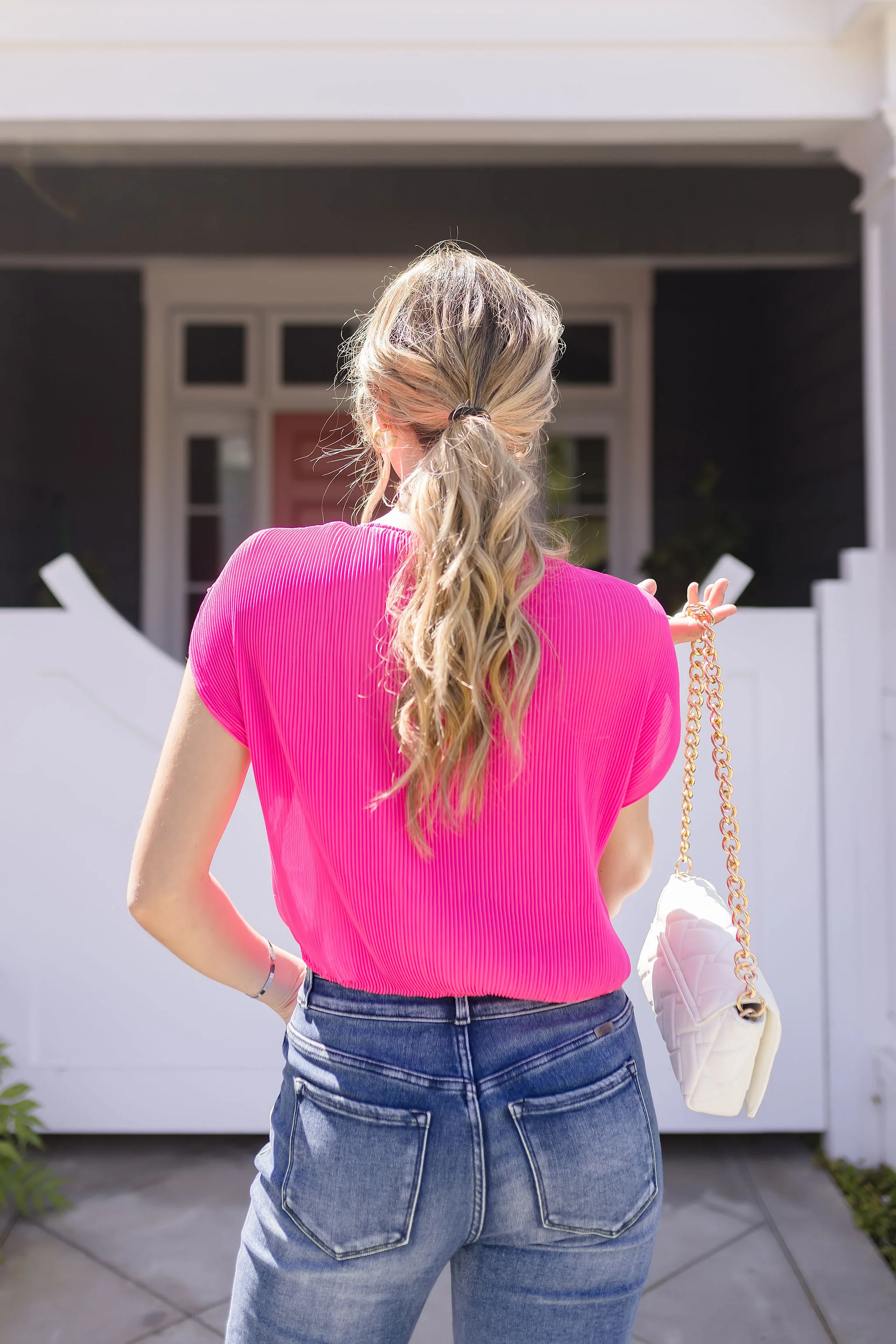Serena Pleated Cinched Waist Top Pink