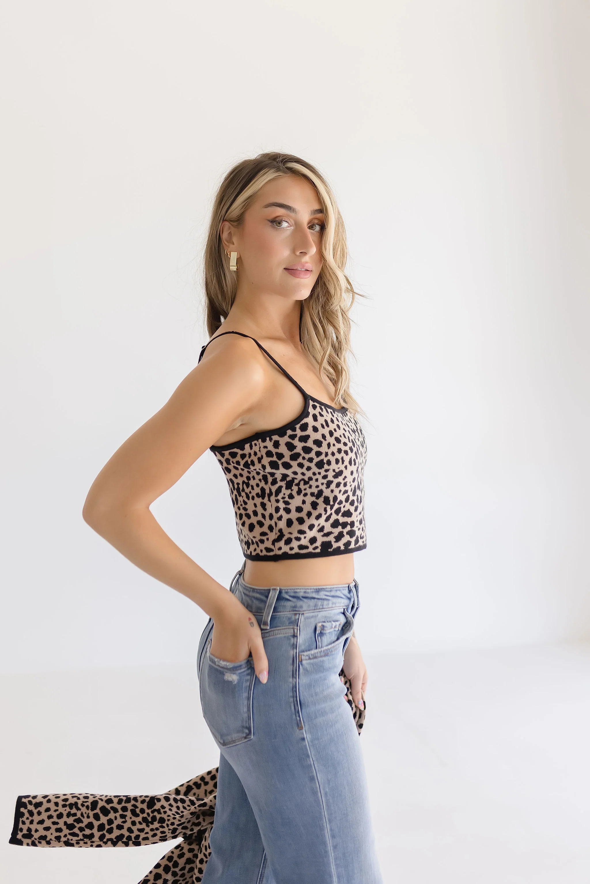 Andi Leopard Print Cami And Cardigan Set Khaki