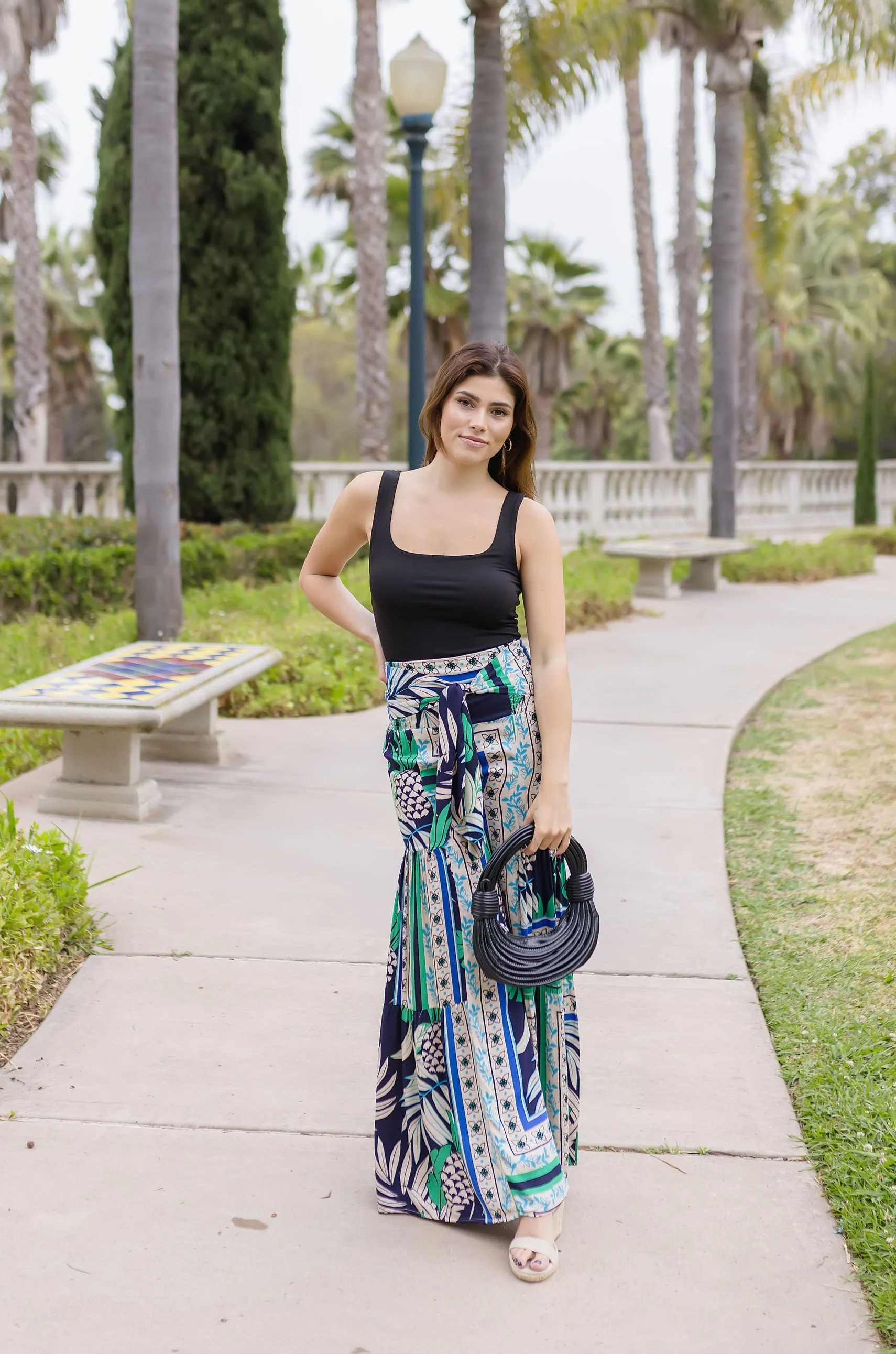 Bonnie Abstract Print Wide Leg Pants Navy