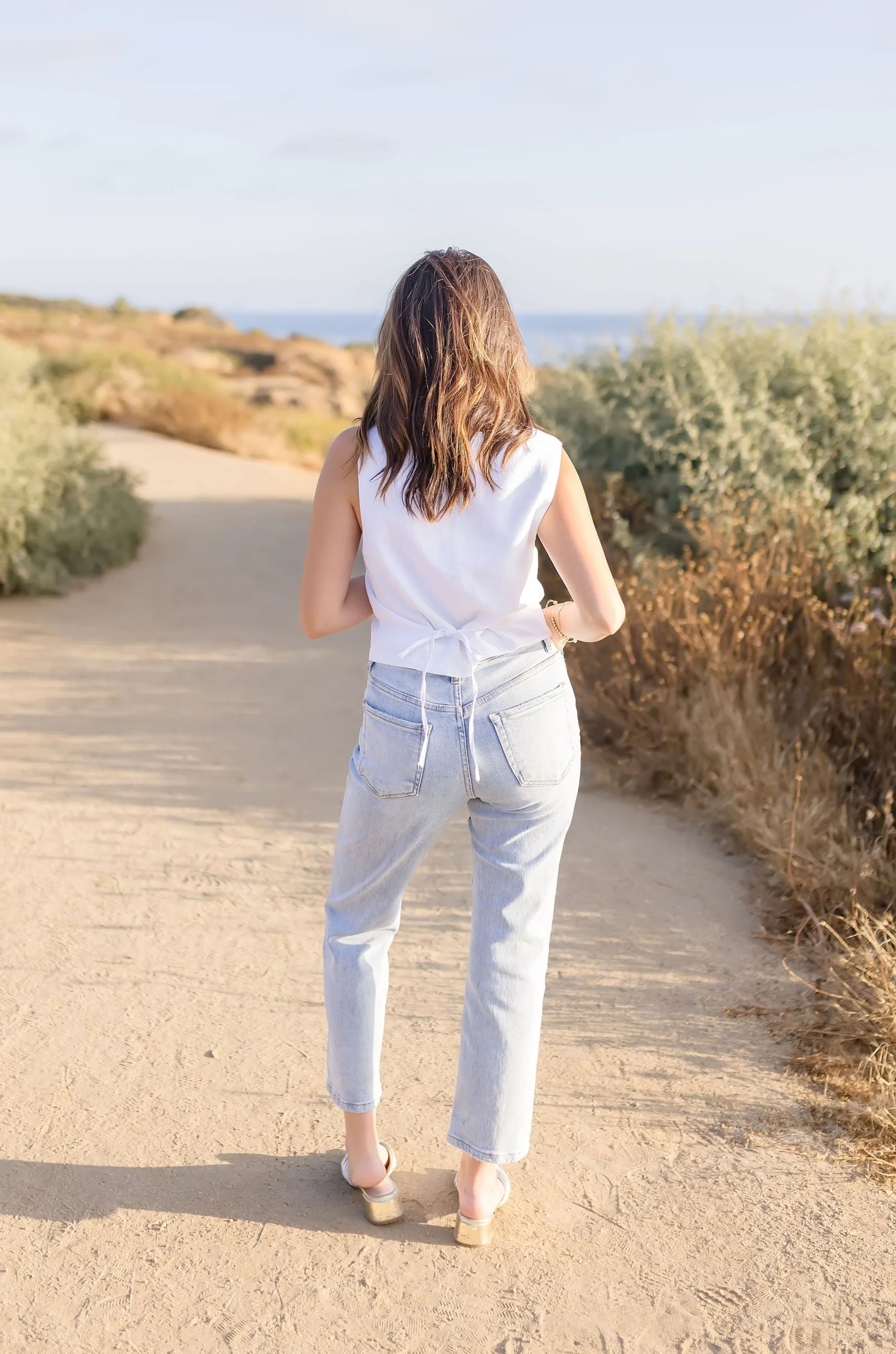 Amy Button Down Linen Vest White