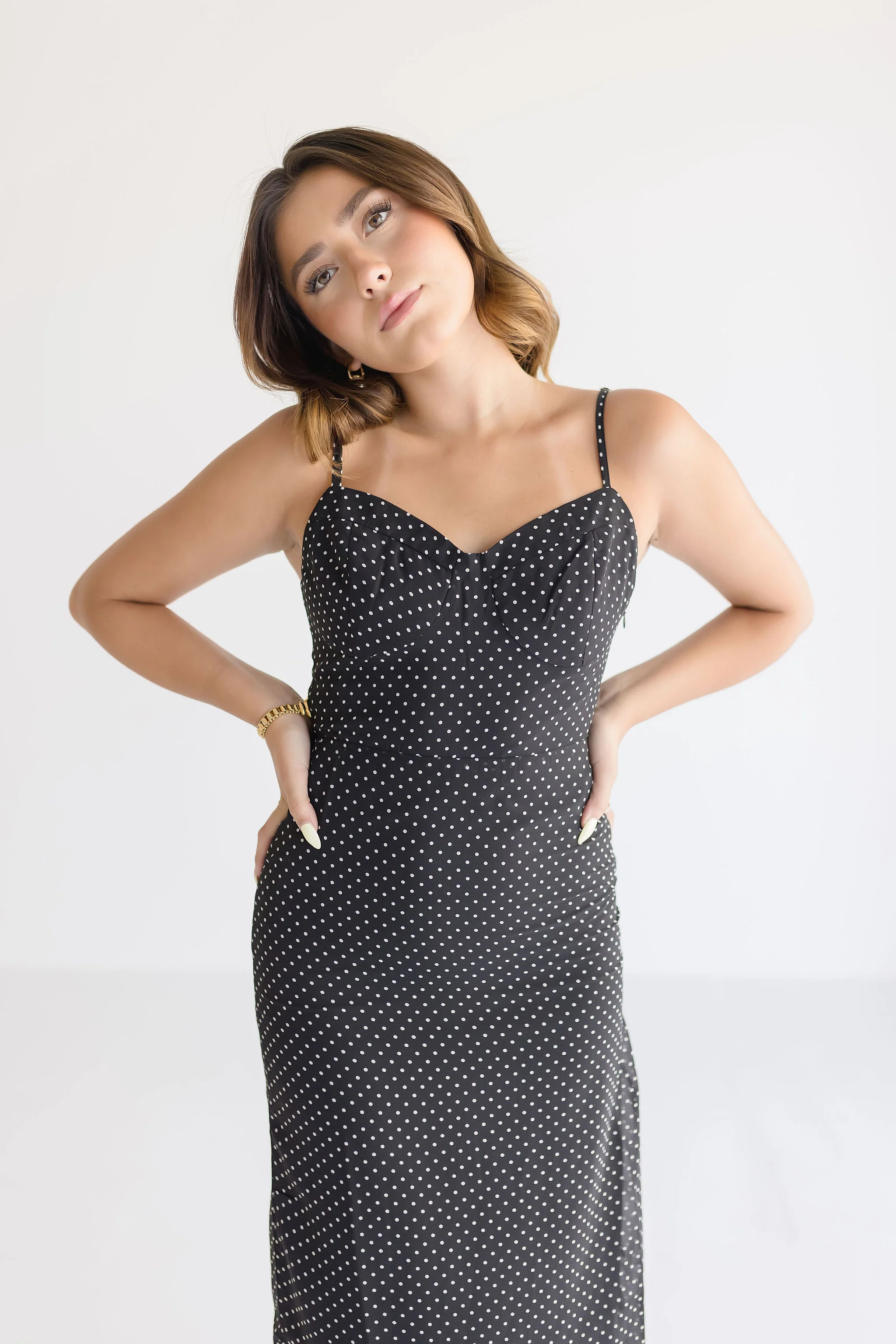 Eden Sleeveless Polka Dot Print Midi Dress Black