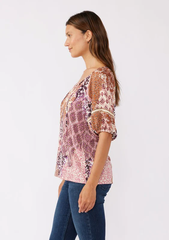 Waitlist 9/25 ♥ Brenda Puff Sleeve Abstract Print Top Mauve
