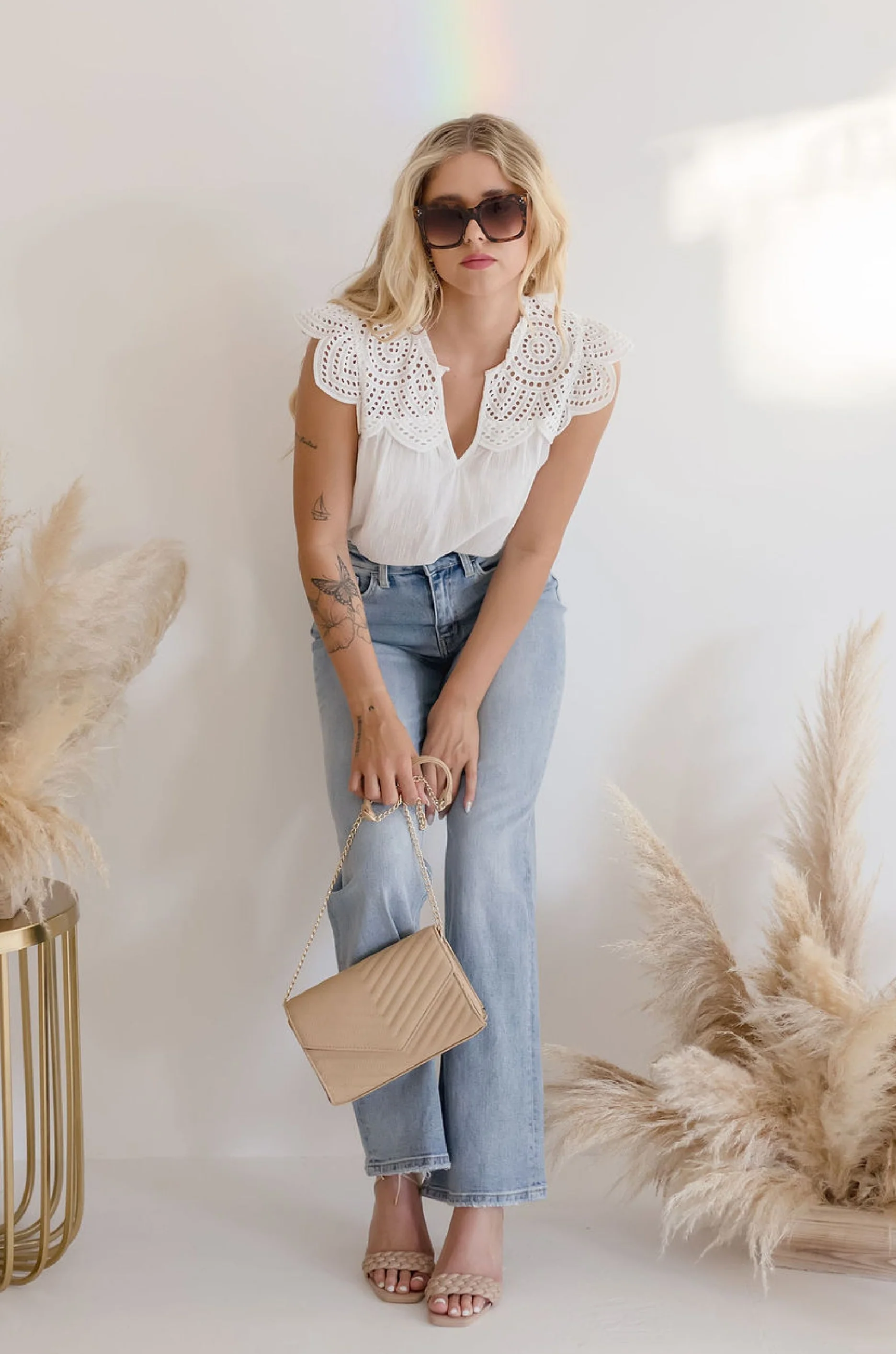 Keisha Embroidered Cap Sleeve Top White