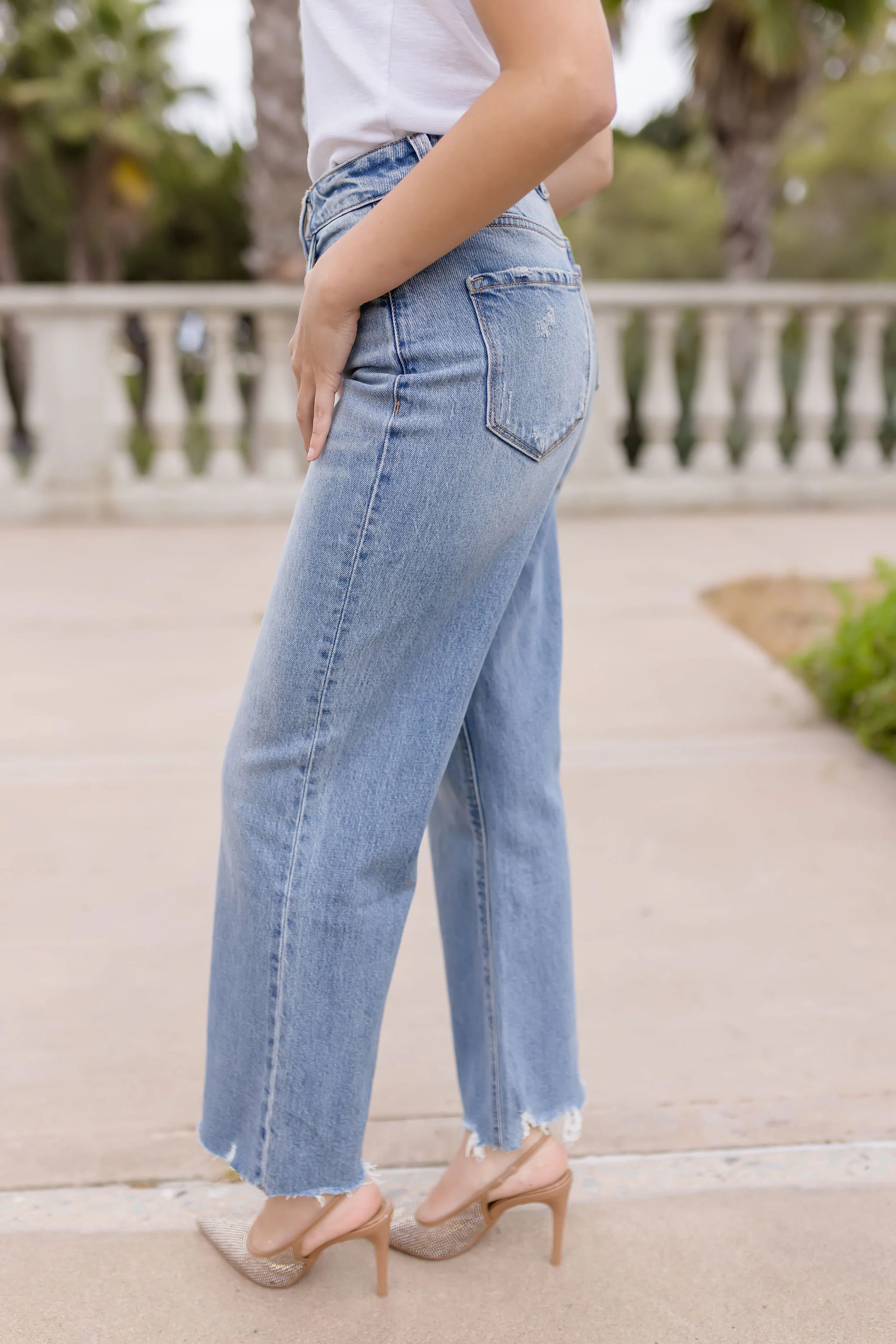 Janelle High Rise Crop Wide Leg Jeans Medium Wash