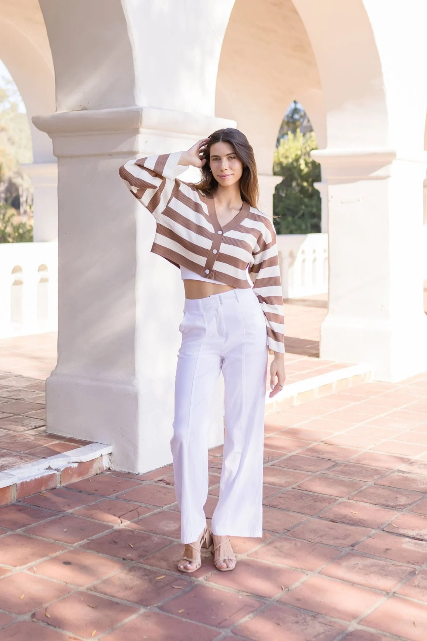 Brynn High Waist Stretch Linen Wide Leg Pants White