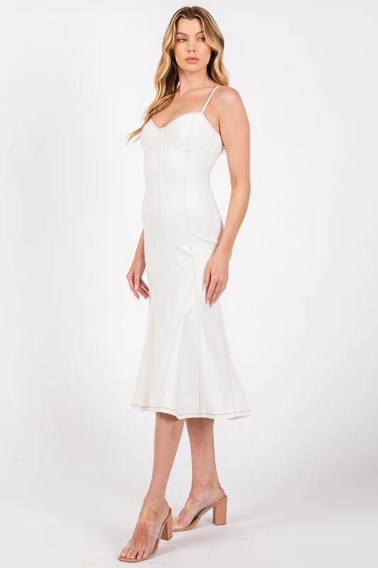 Minnie Sleeveless Stretch Twill Midi Dress White