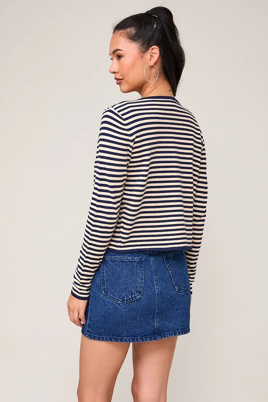Megan Striped Print Cami And Cardigan Set Navy