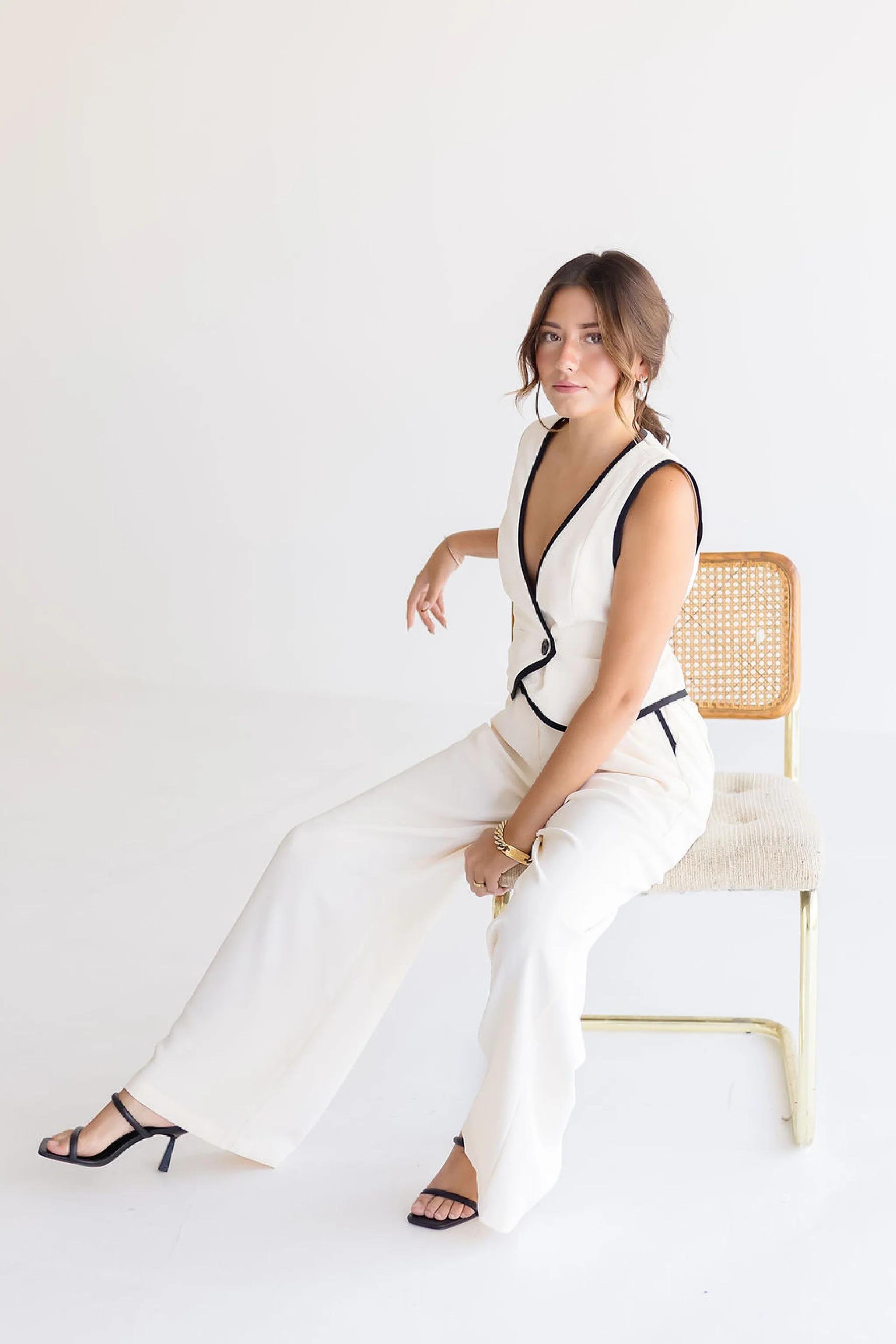 Ellie Contrasting Edge Wide Leg Pants Cream