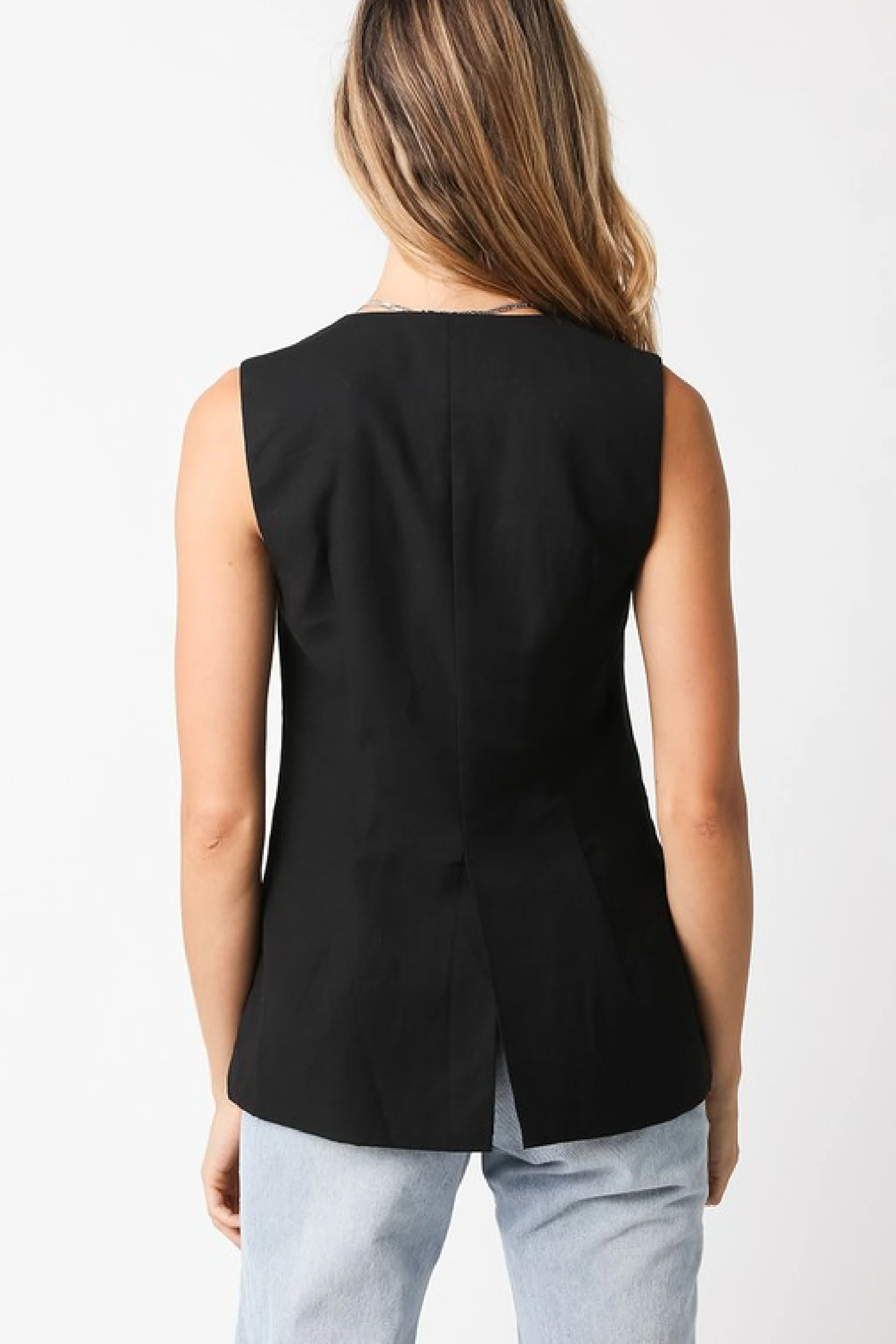 Robin Sleeveless Button Down Vest Black