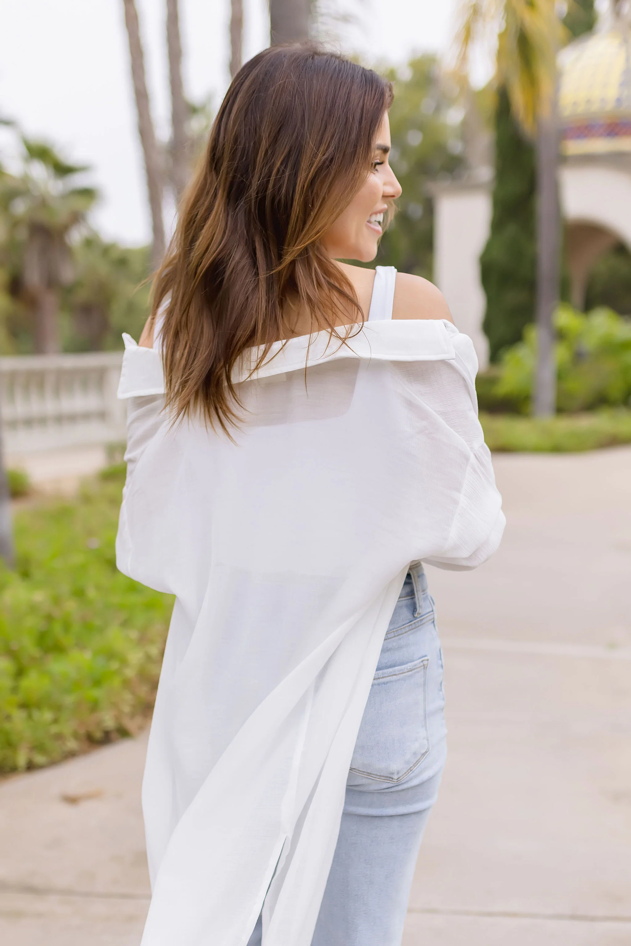 Donna Long Sleeve Snap Button Down Shirt Dress White
