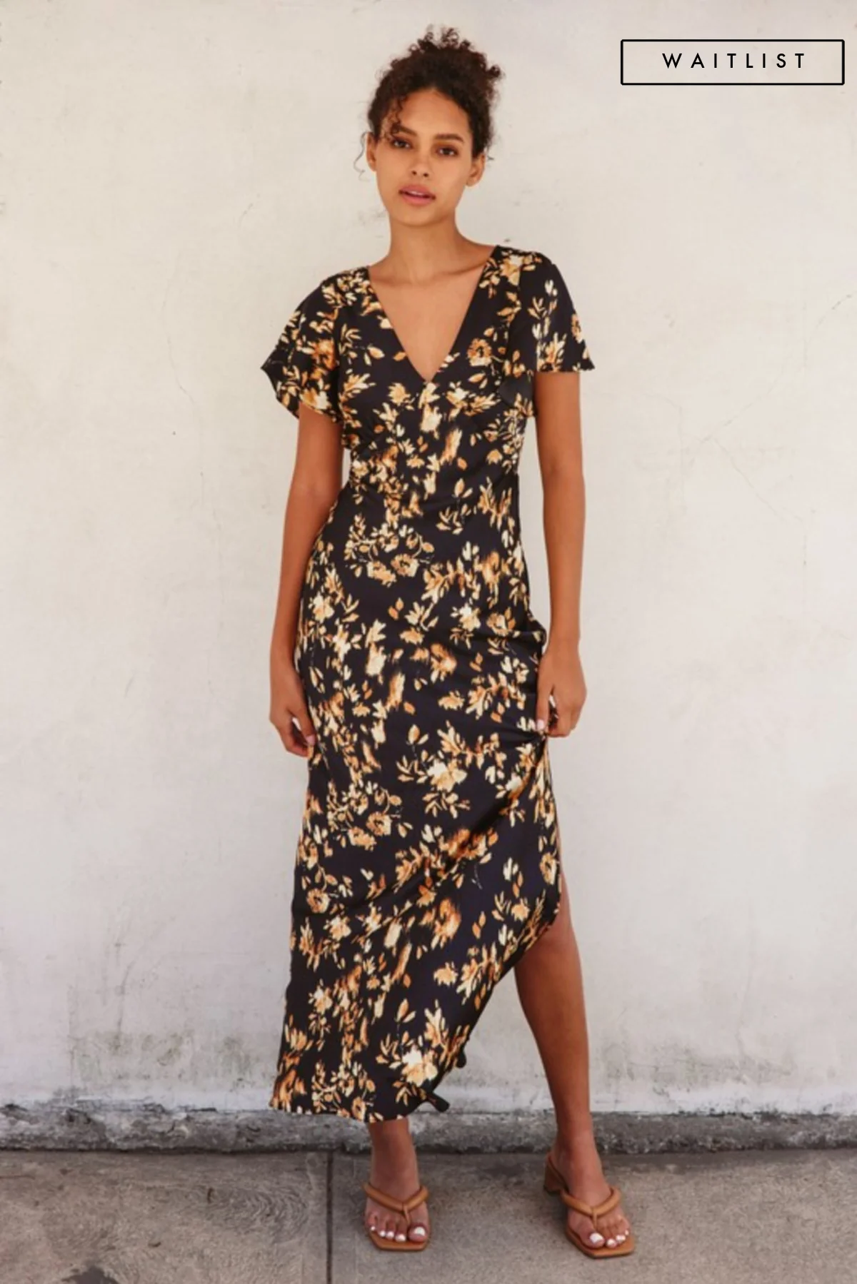 Waitlist 9/25 ♥ Tiara Short Flutter Sleeve Floral Print Maxi Dress Black