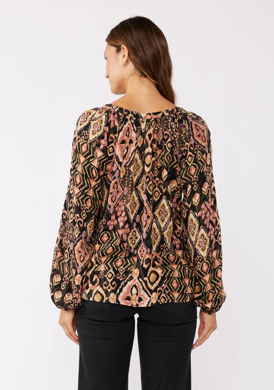 Waitlist 9/25 ♥ Autumn Long Sleeve Abstract Print Top Black