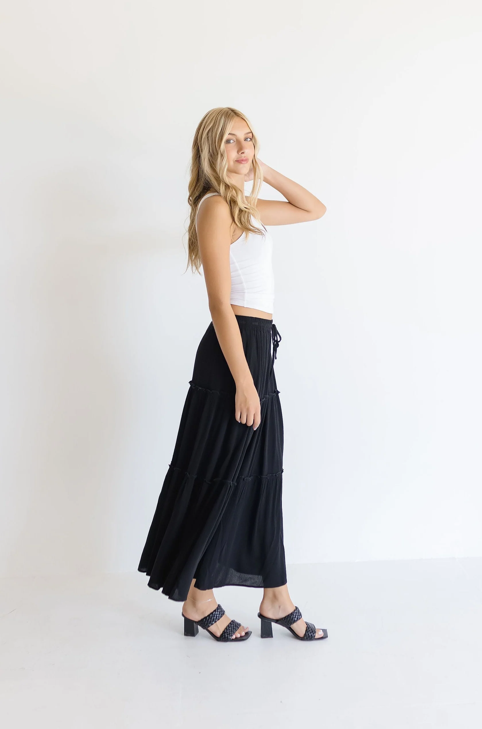 Maxine Tiered Maxi Skirt Black
