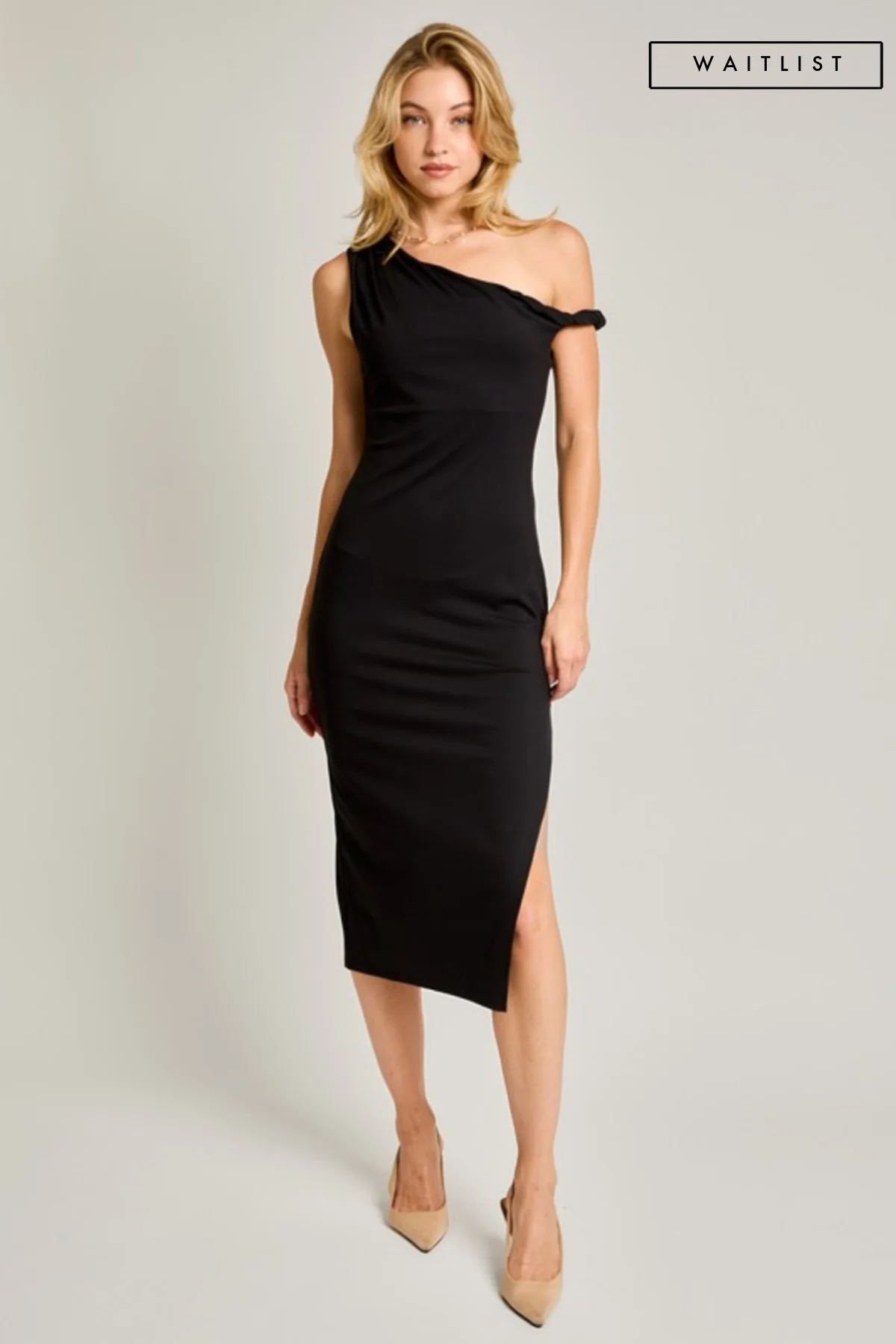 Waitlist 9/4 ♥ Tabitha Twisted Shoulder Midi Dress Black