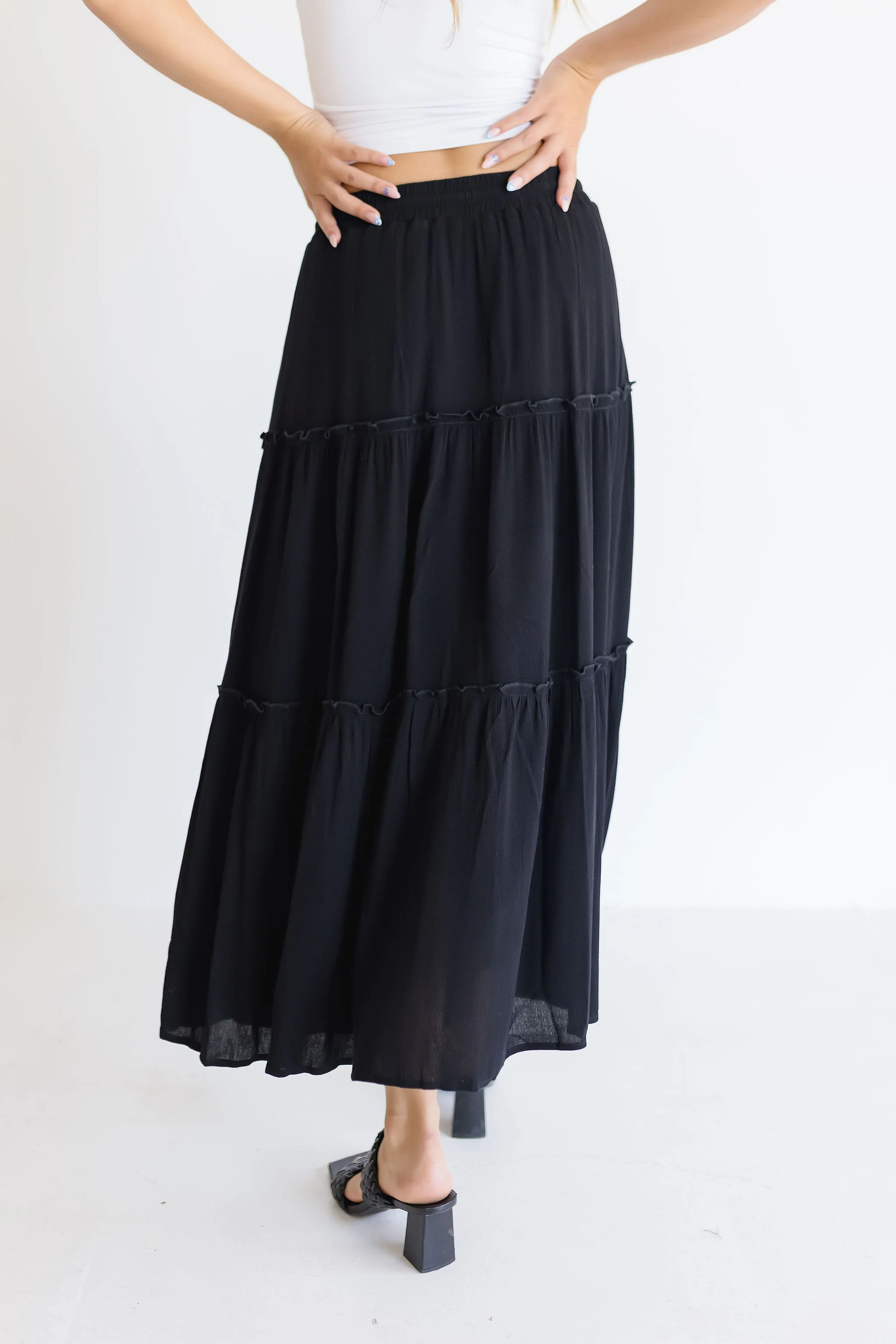 Maxine Tiered Maxi Skirt Black