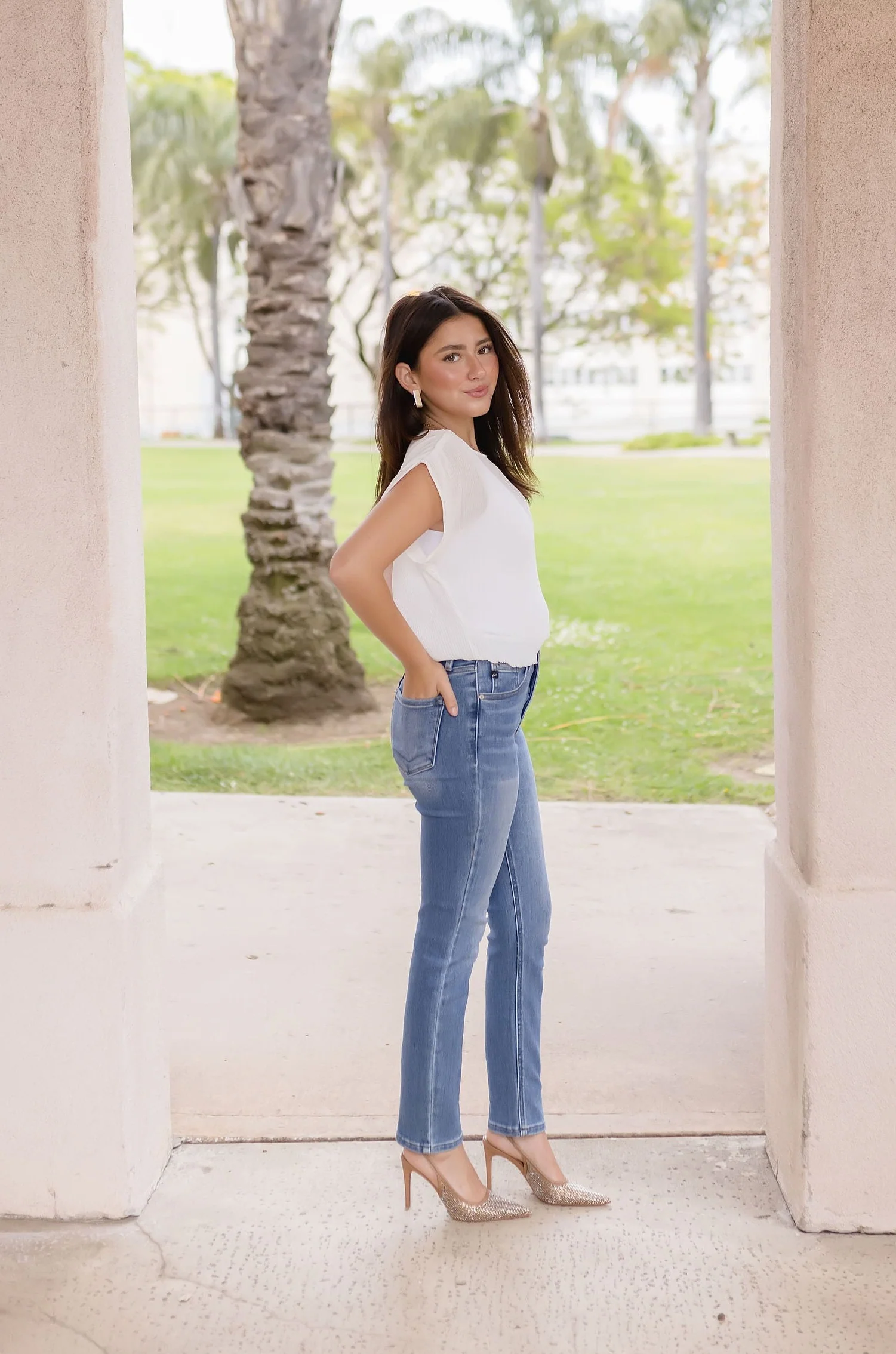 Serena Pleated Cinched Waist Top White