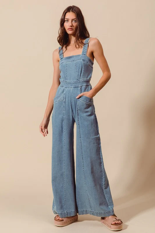 Cassidy Sleeveless Wide Leg Denim Jumpsuit Light Wash