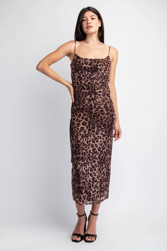 Mischa Sleeveless Mesh Leopard Print Top Brown