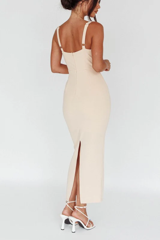 Gigi Sleeveless Chest Cut Out Maxi Dress Beige