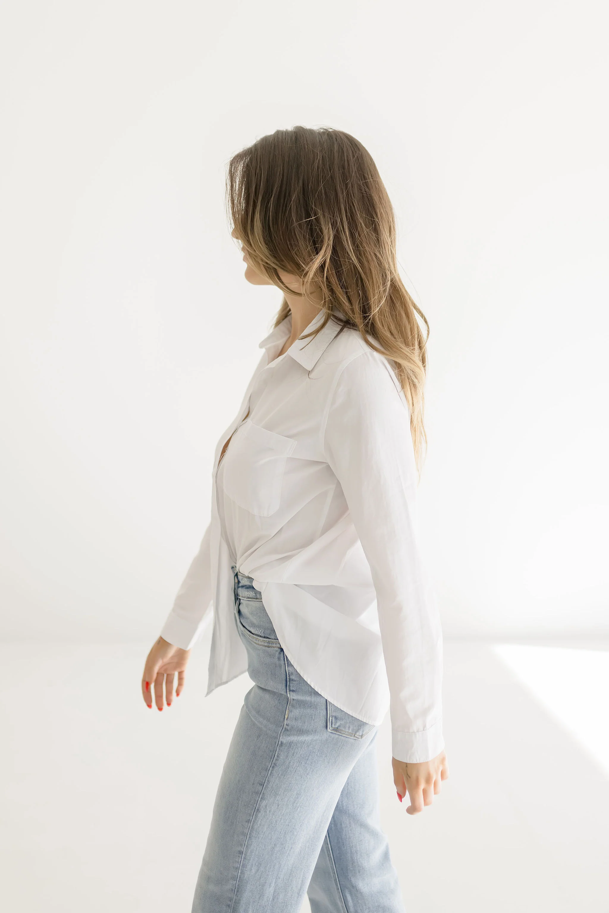 Shelly Long Sleeve Button Down Top White