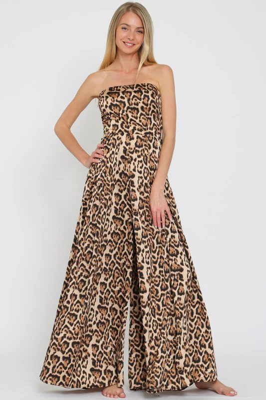 Waitlist 10/15 ♥ Francis Sleeveless Leopard Print Wide Leg Jumpsuit Brown