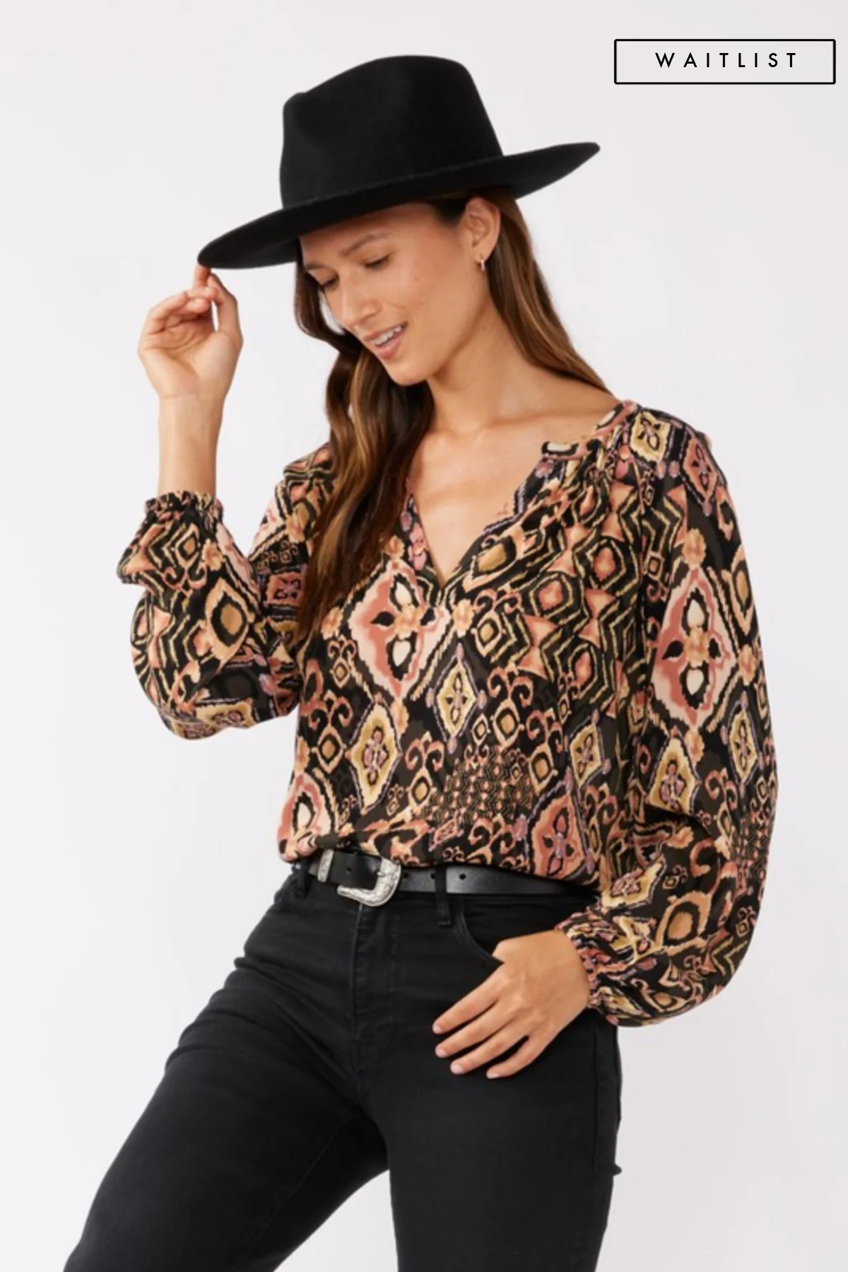 Waitlist 9/25 ♥ Autumn Long Sleeve Abstract Print Top Black