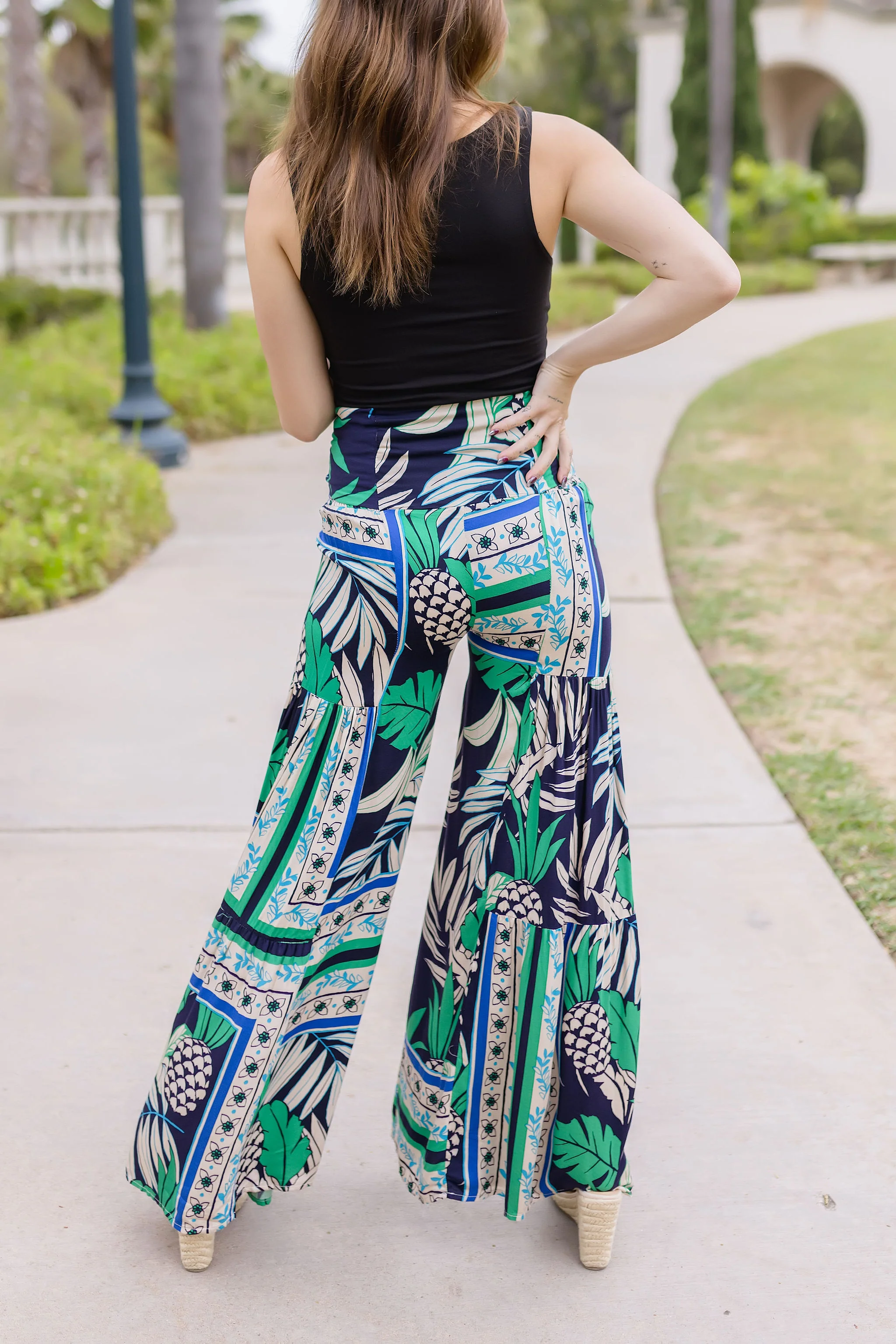 Bonnie Abstract Print Wide Leg Pants Navy