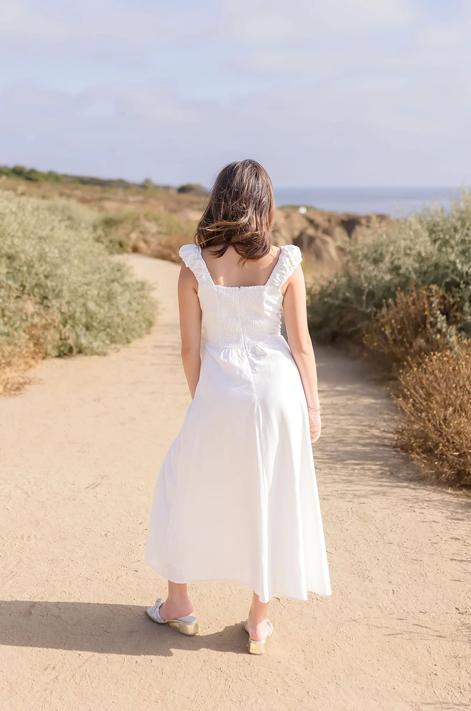 Alexandra Cap Sleeve Linen Midi Dress White
