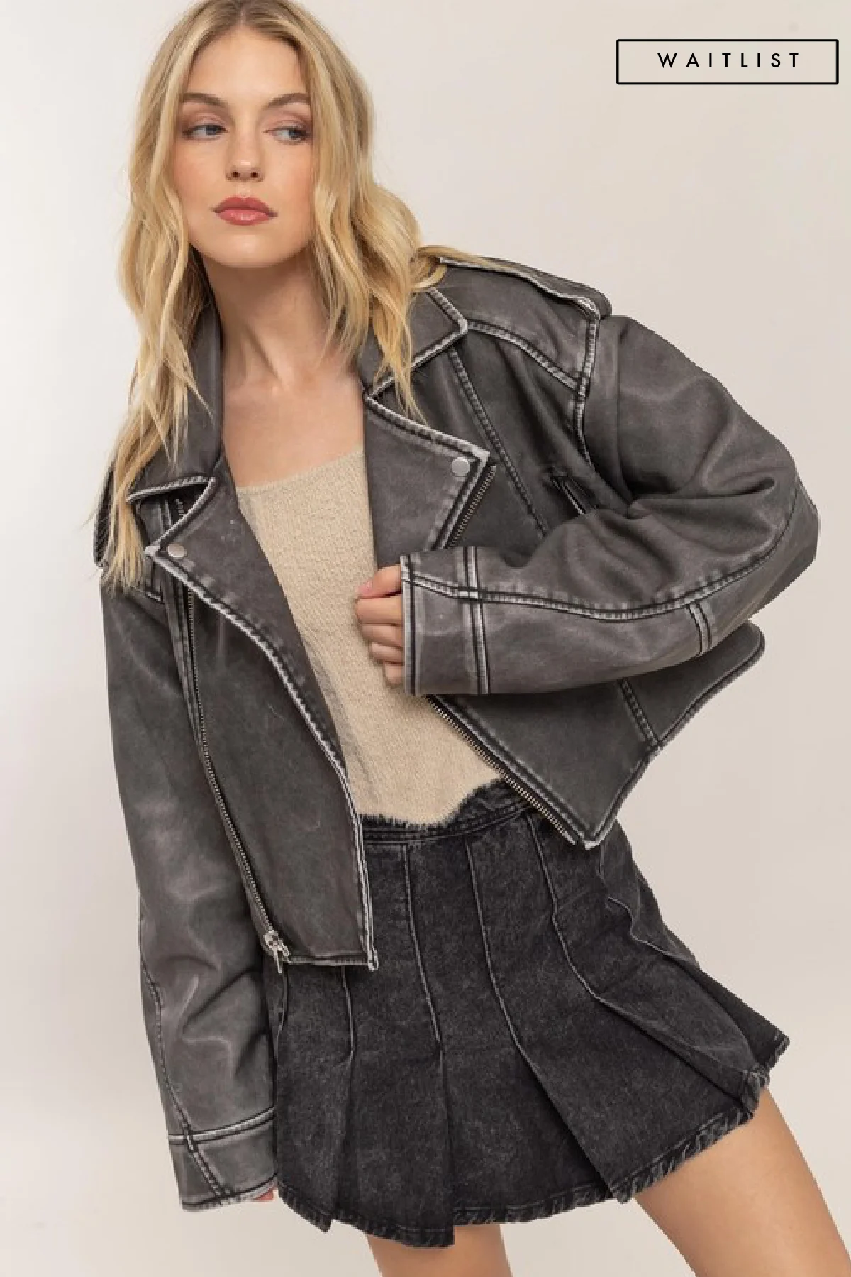 Waitlist 9/10 ♥ Peyton Vegan Leather Cropped Moto Jacket Black