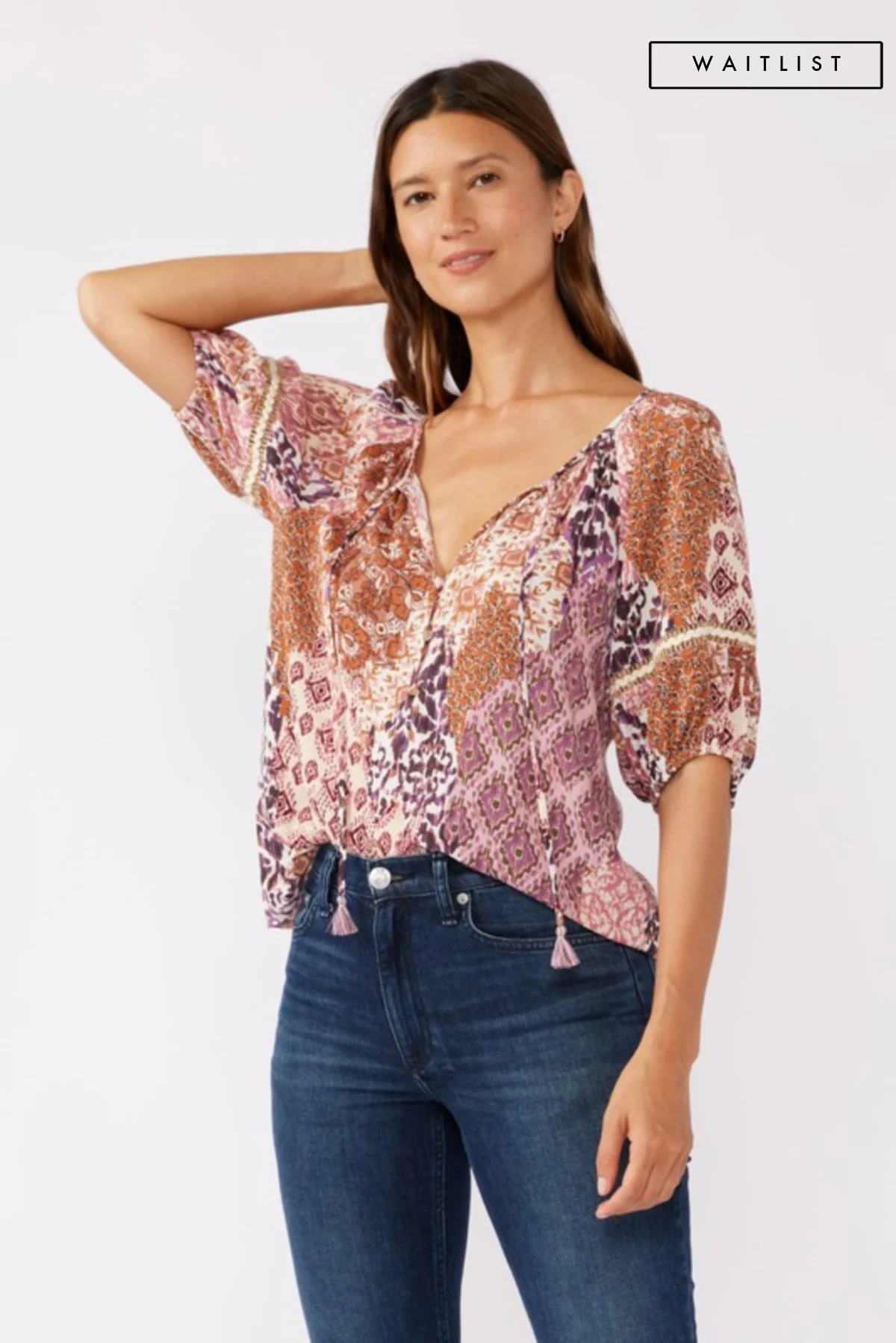Waitlist 9/25 ♥ Brenda Puff Sleeve Abstract Print Top Mauve