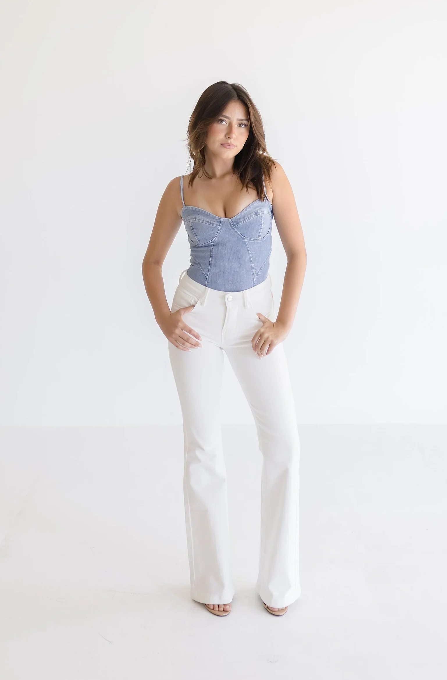 Tess Sleeveless Denim Bodysuit Medium Wash