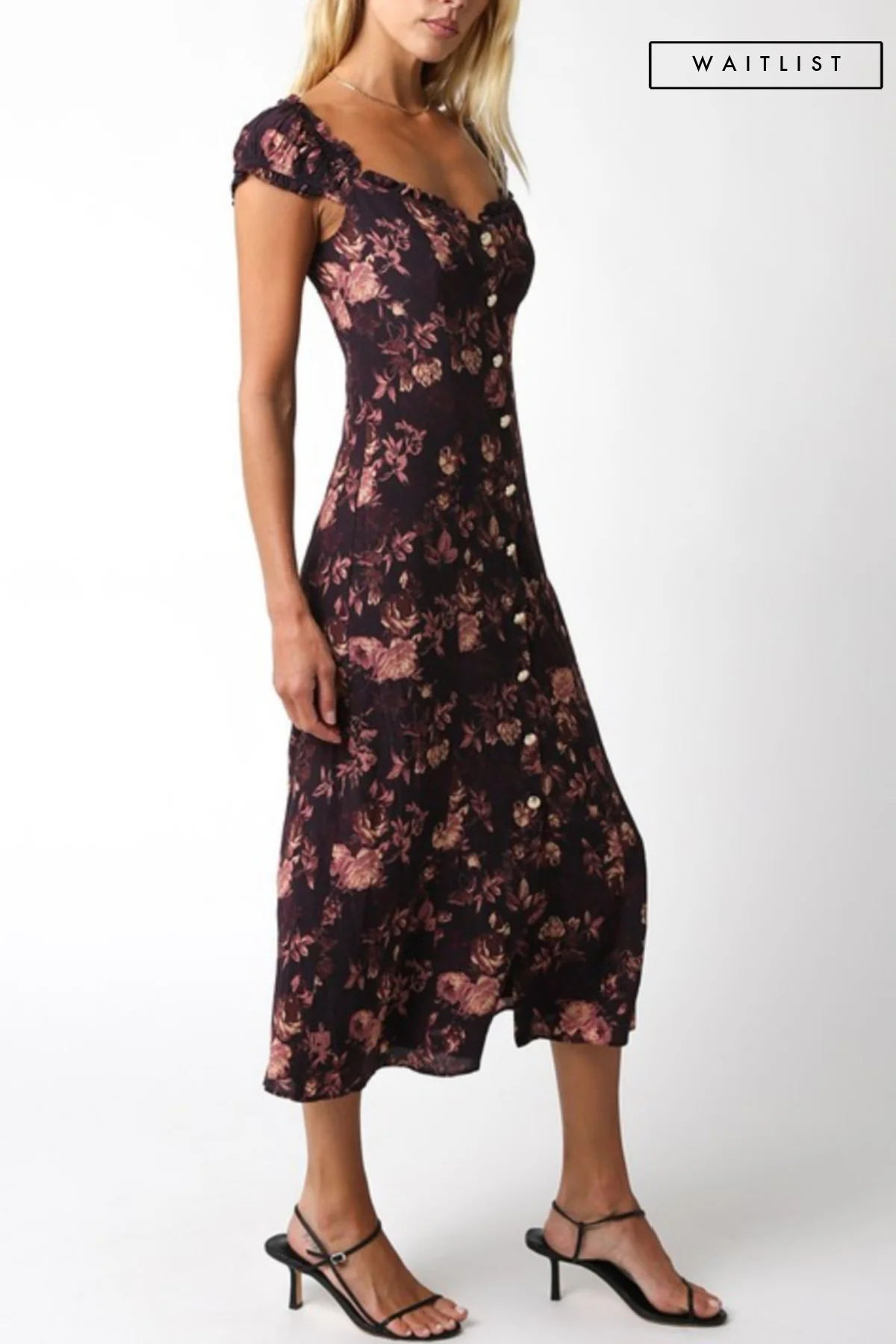 Waitlist 9/4 ♥ Claire Short Cap Sleeve Floral Print Midi Dress Brown