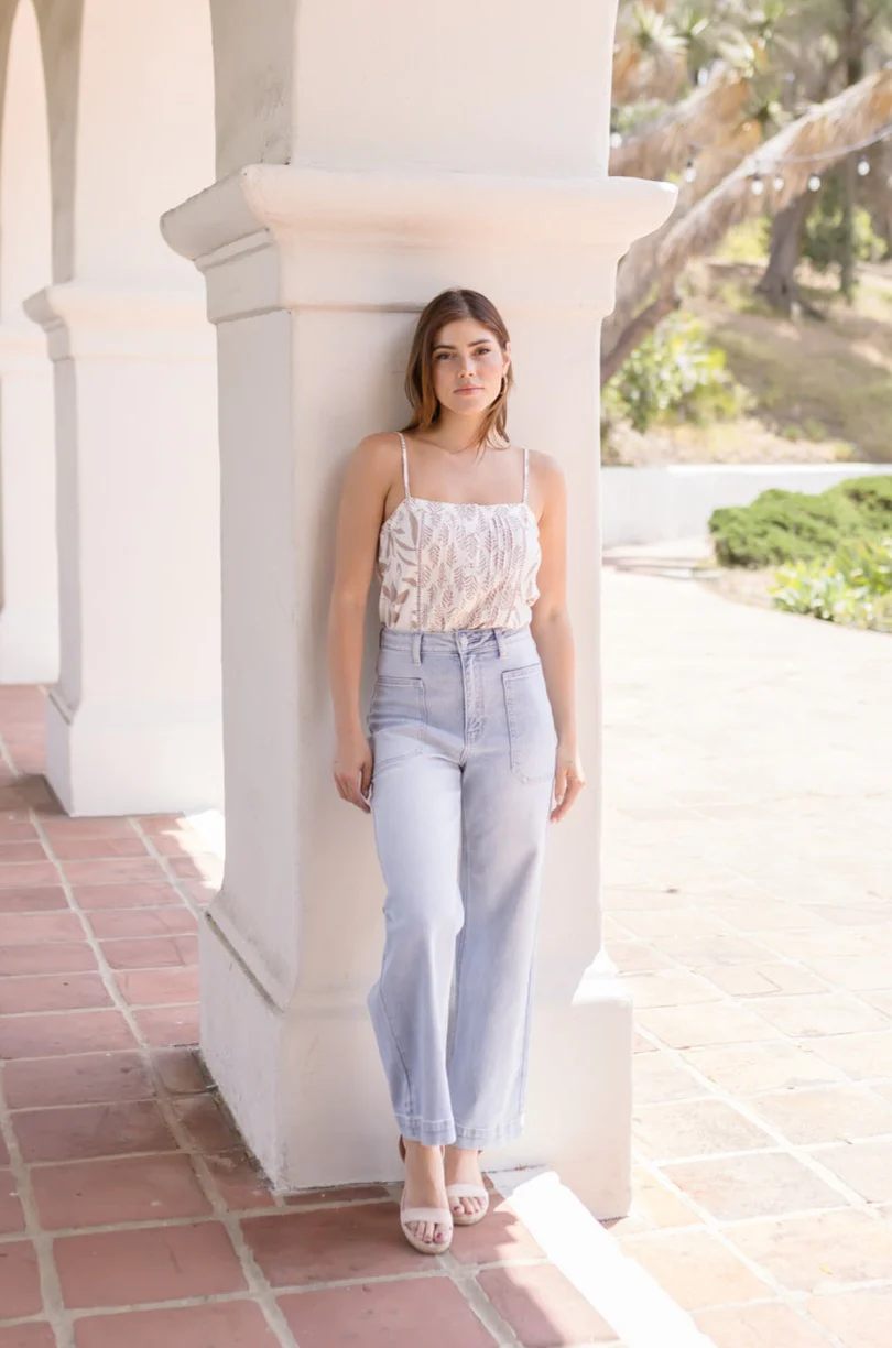 Blaklely Sleeveless Leaf Print Top Taupe