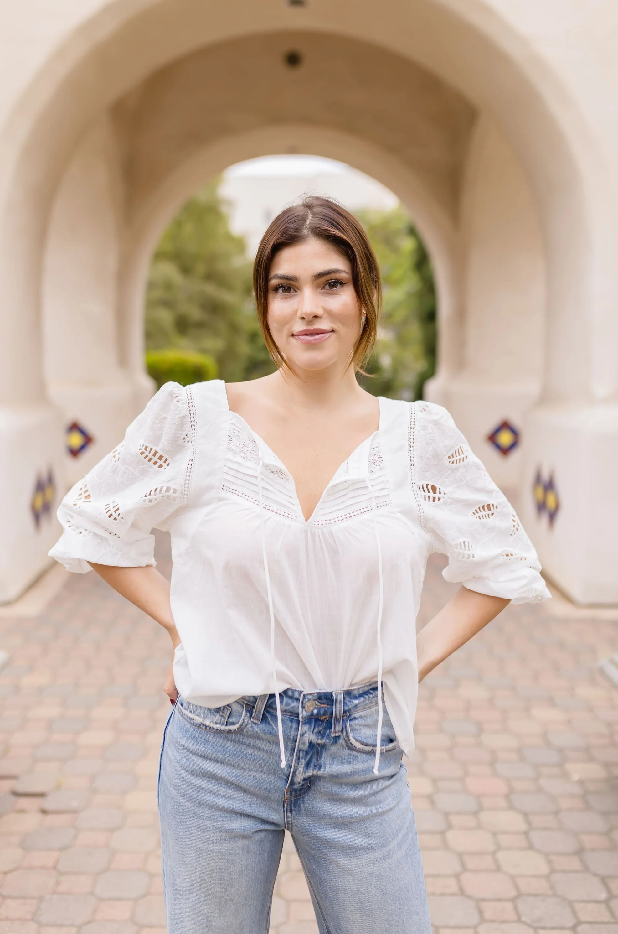 Abbott 3/4 Sleeve Embroidered Top White