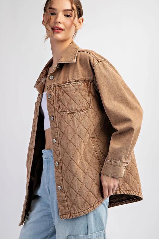 Waitlist 9/8 ♥ Heidi Long Sleeve Button Down Quilted Jacket Brown