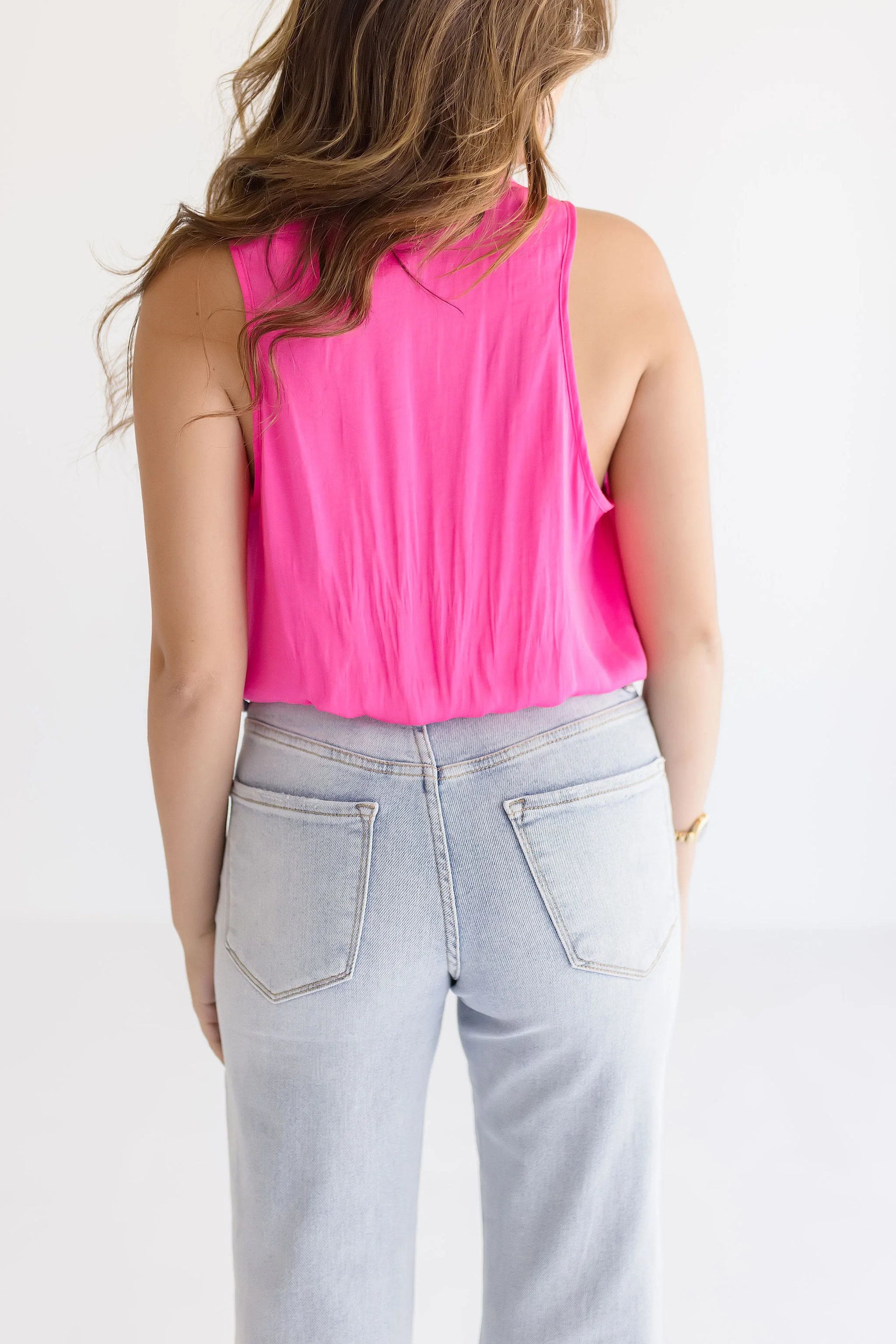 Melanie Sleeveless Wrap Grommet Top Pink