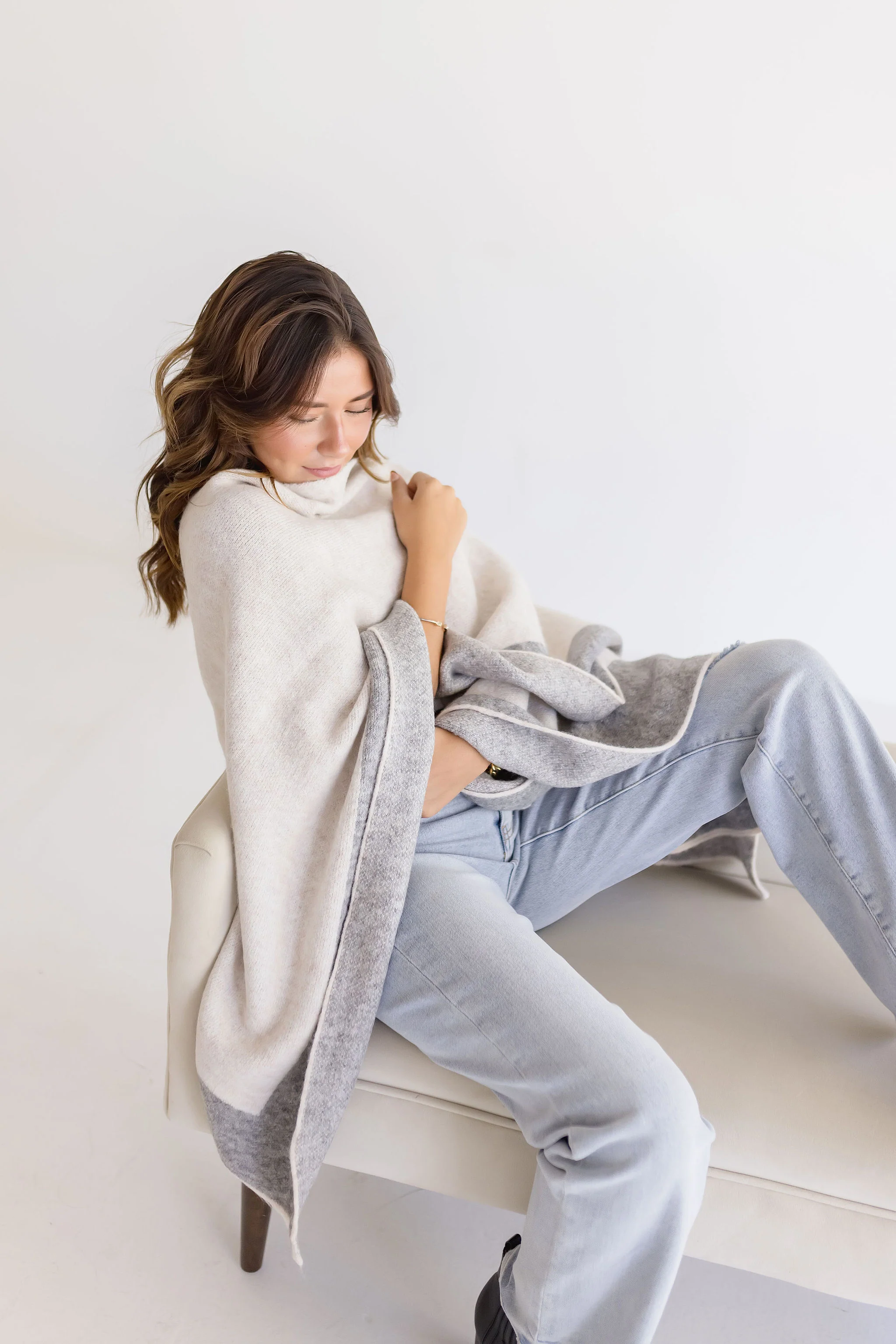 Phoenix Color Block Open Front Cardigan Grey