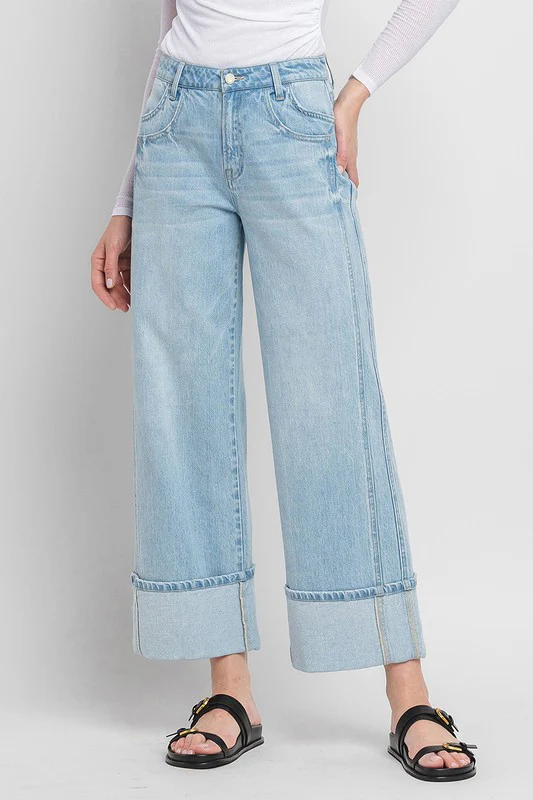 Waitlist 10/20 ♥ Ariana High Rise Cruffed Wide Leg Jeans Light Wash