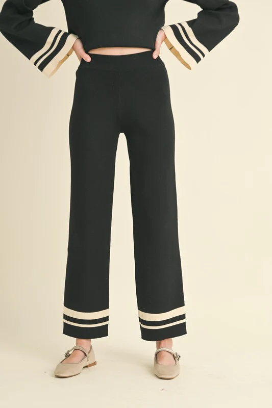Waitlist 10/16 ♥ Beverly Long Sleeve Stripe Sweater Top And Pants Set Black